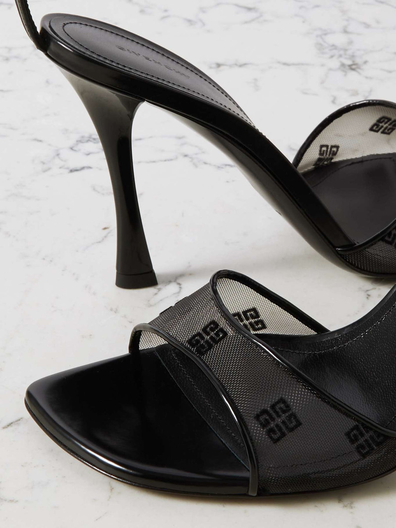 Patent leather-trimmed devoré-mesh sandals 4