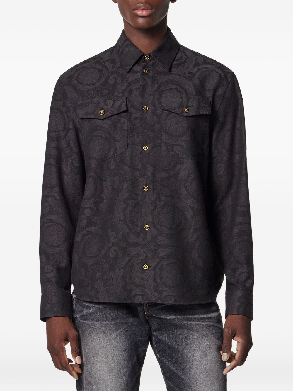 Barocco jacquard chambray shirt - 3