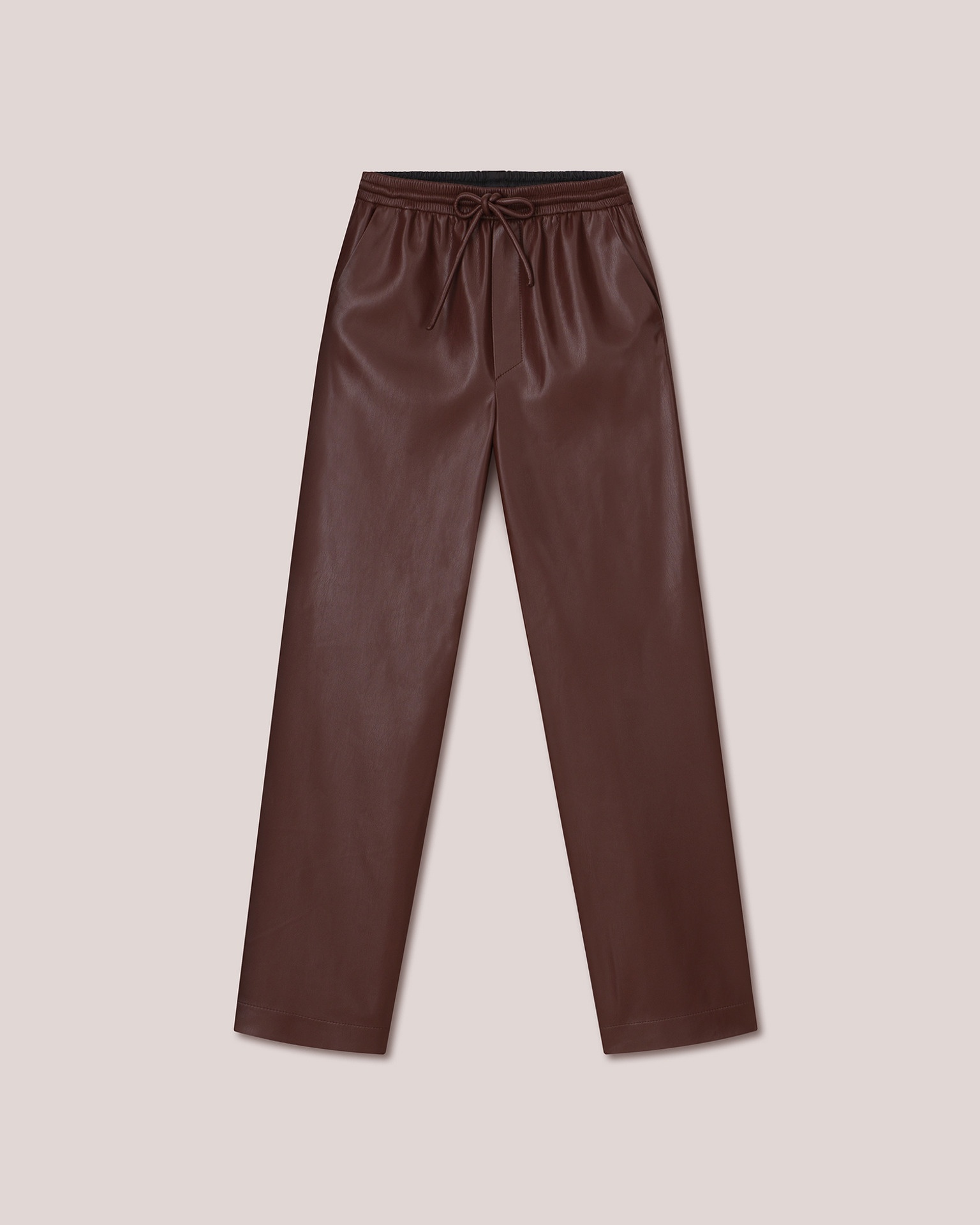 CALIE - OKOBOR™ alt-leather elasticated waist pants - Plum chutney - 1
