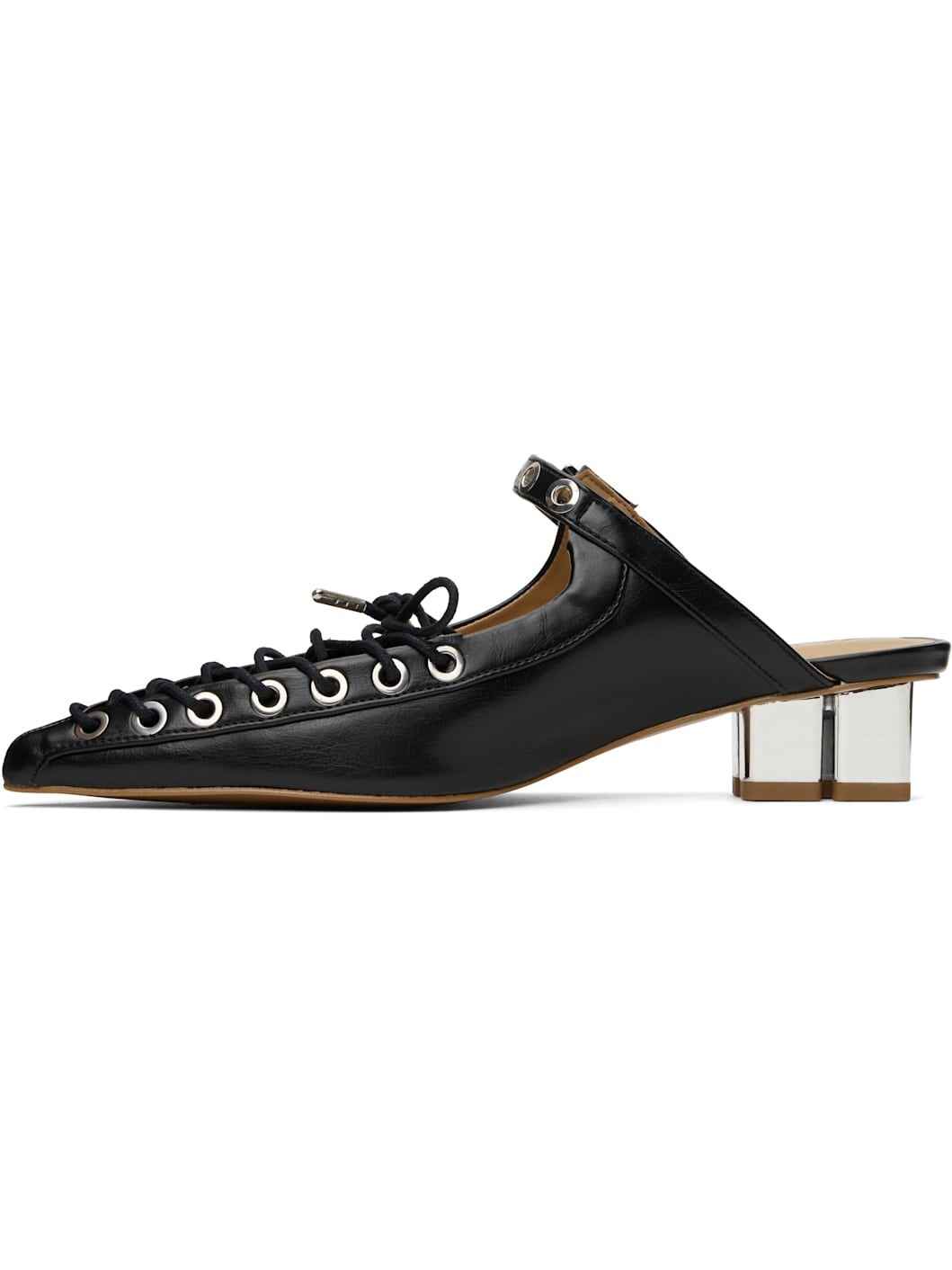 Black Oleatex Lace-Up Mules - 3