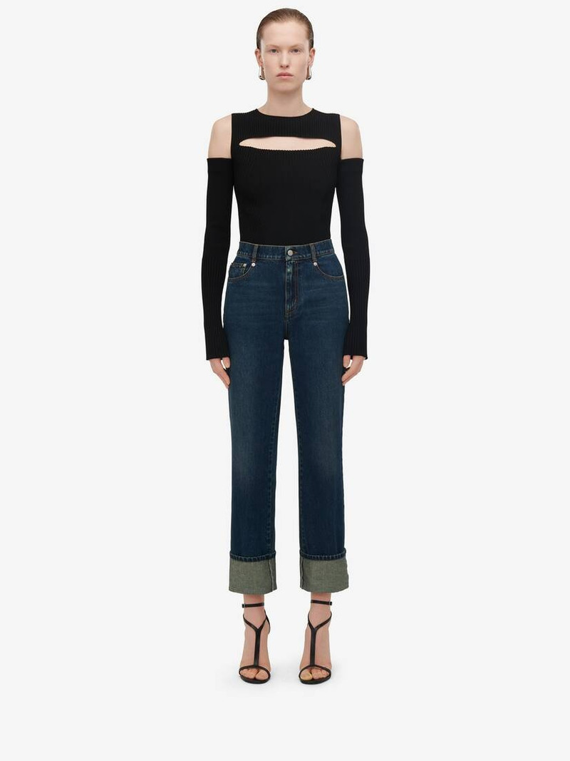 Women's Turn-up Boyfriend Jeans in Indigo 1