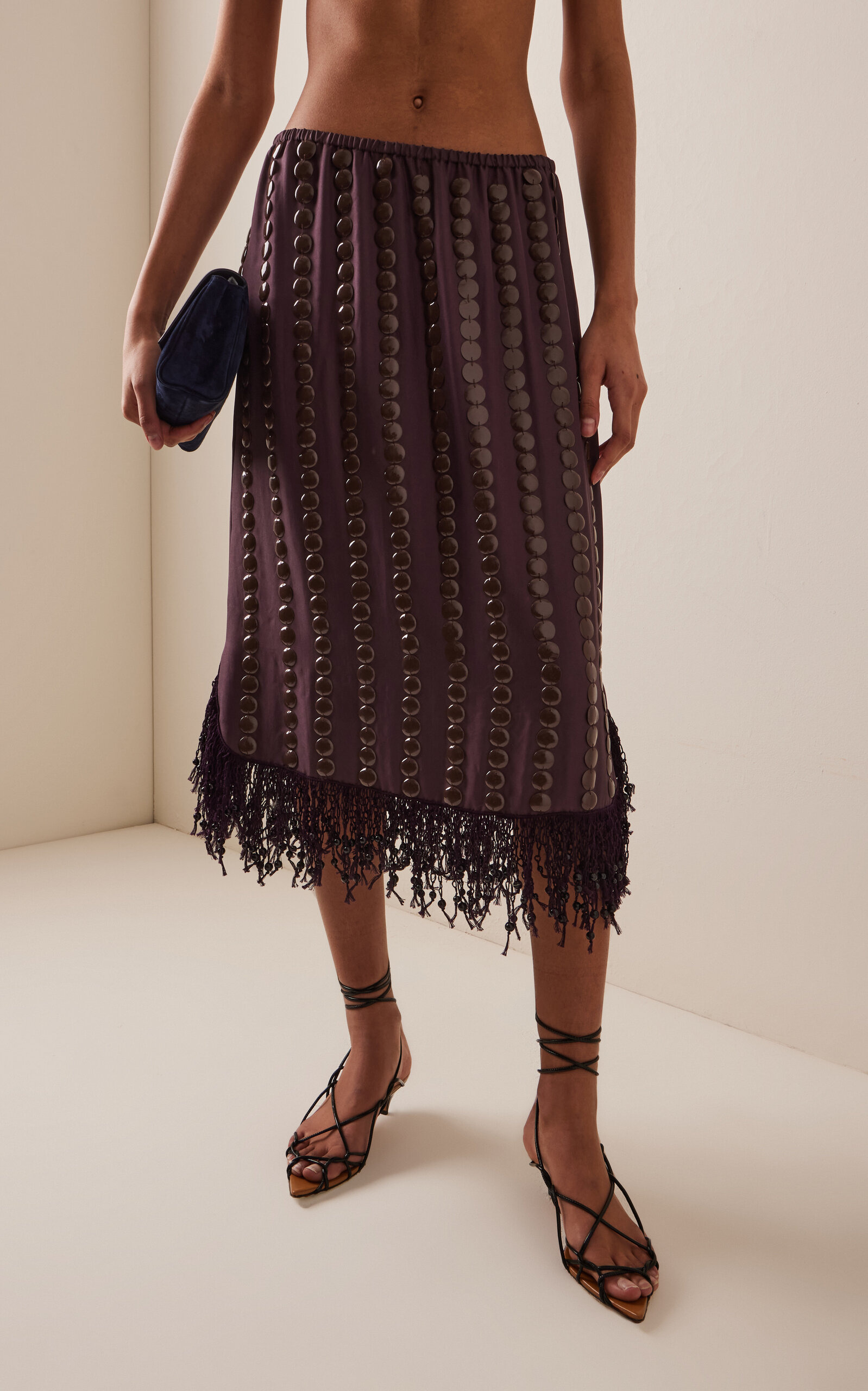 Coverley Embellished Silk Twill Midi Skirt berry - 3