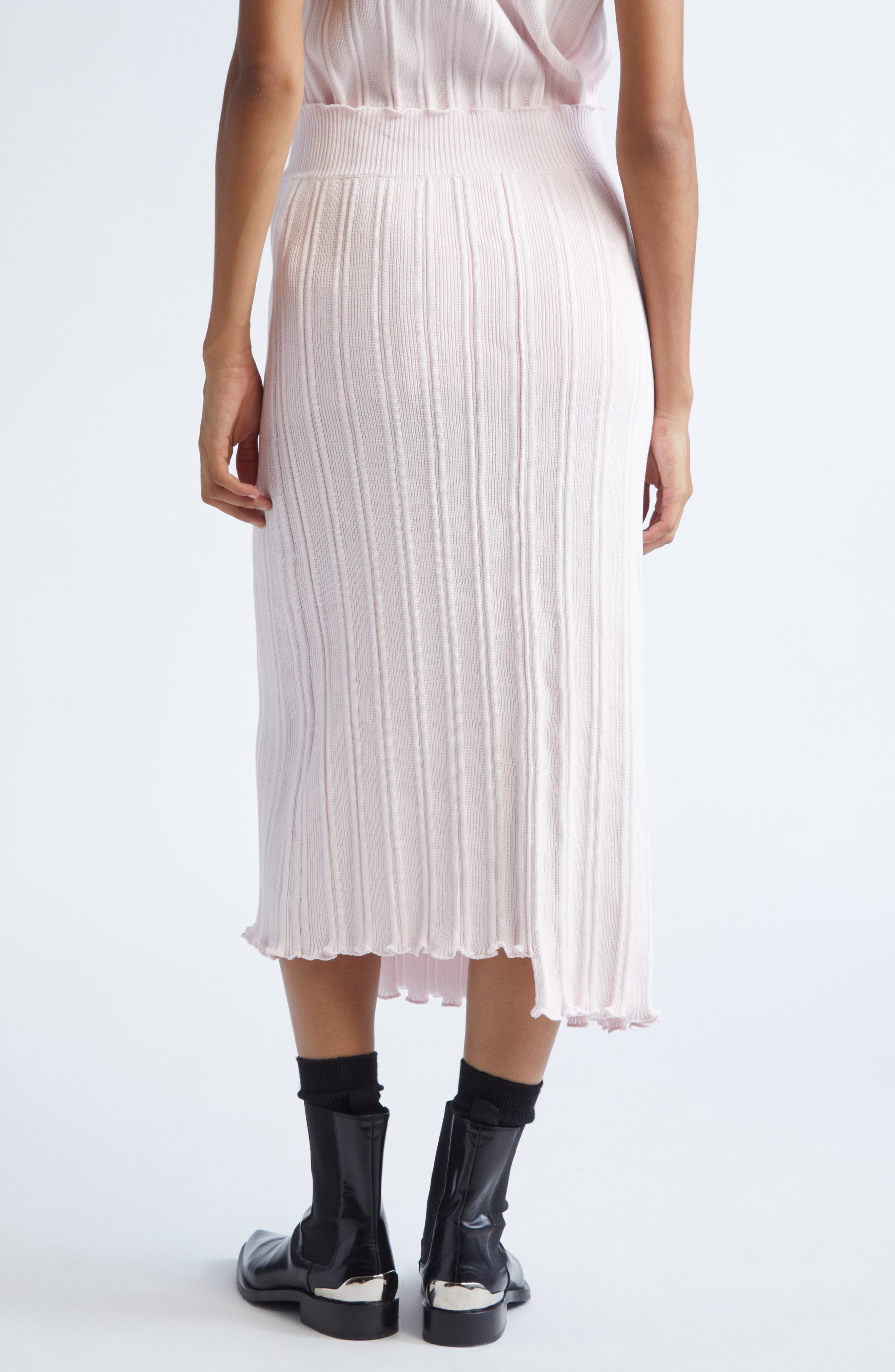 Jil Sander Asymmetric Cotton Rib Straight Midi Skirt in Morganite at Nordstrom - 3