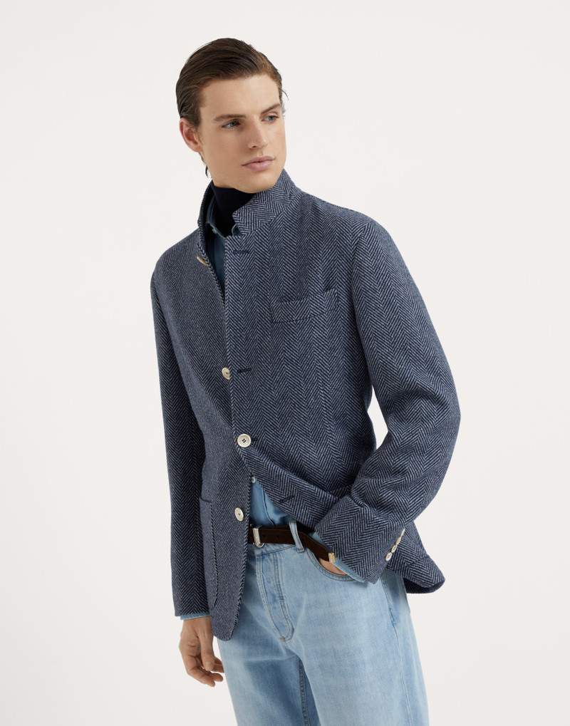 Wool, silk and cashmere chevron blazer-style outerwear jacket 1