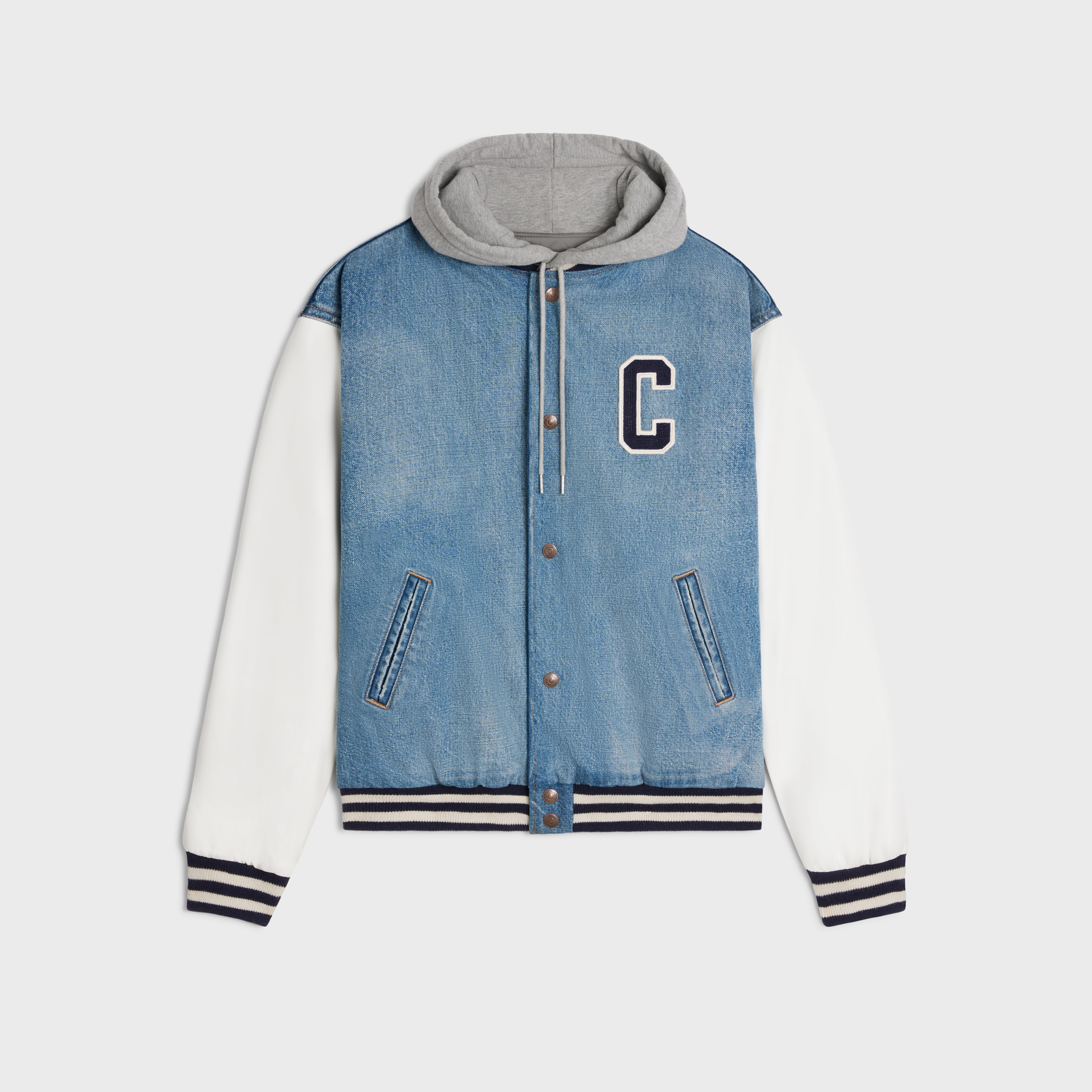 loose celine teddy jacket in pismo wash denim - 1