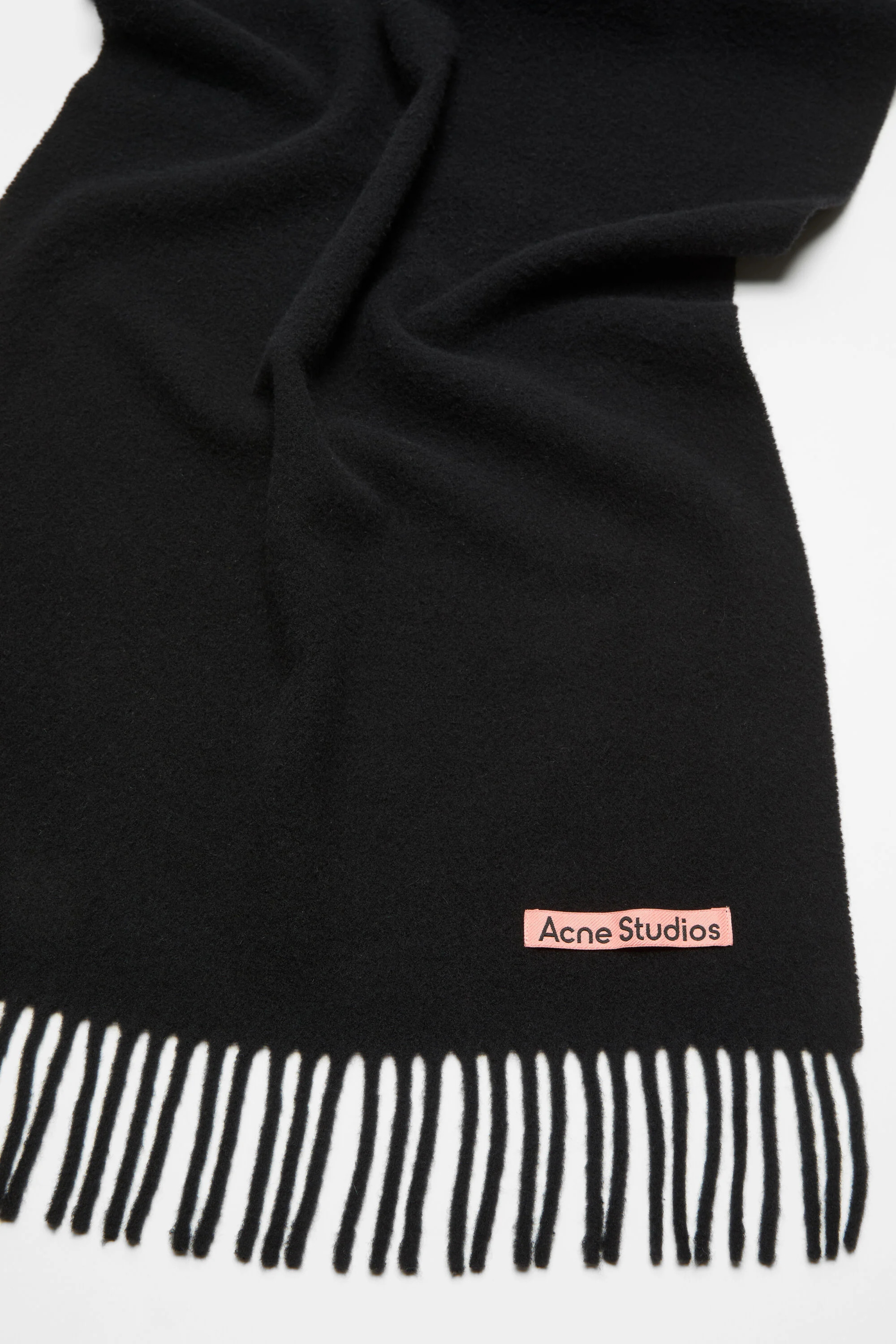 Fringe wool scarf – Narrow - Black - 4