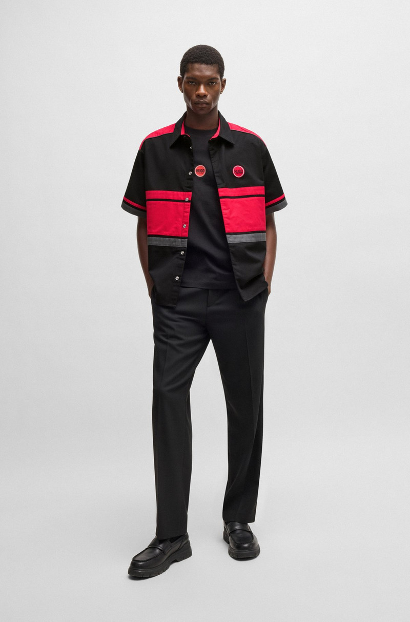 HUGO COTTON-TWILL SHIRT WITH RACING-INSPIRED BLOCK STRIPES outlook