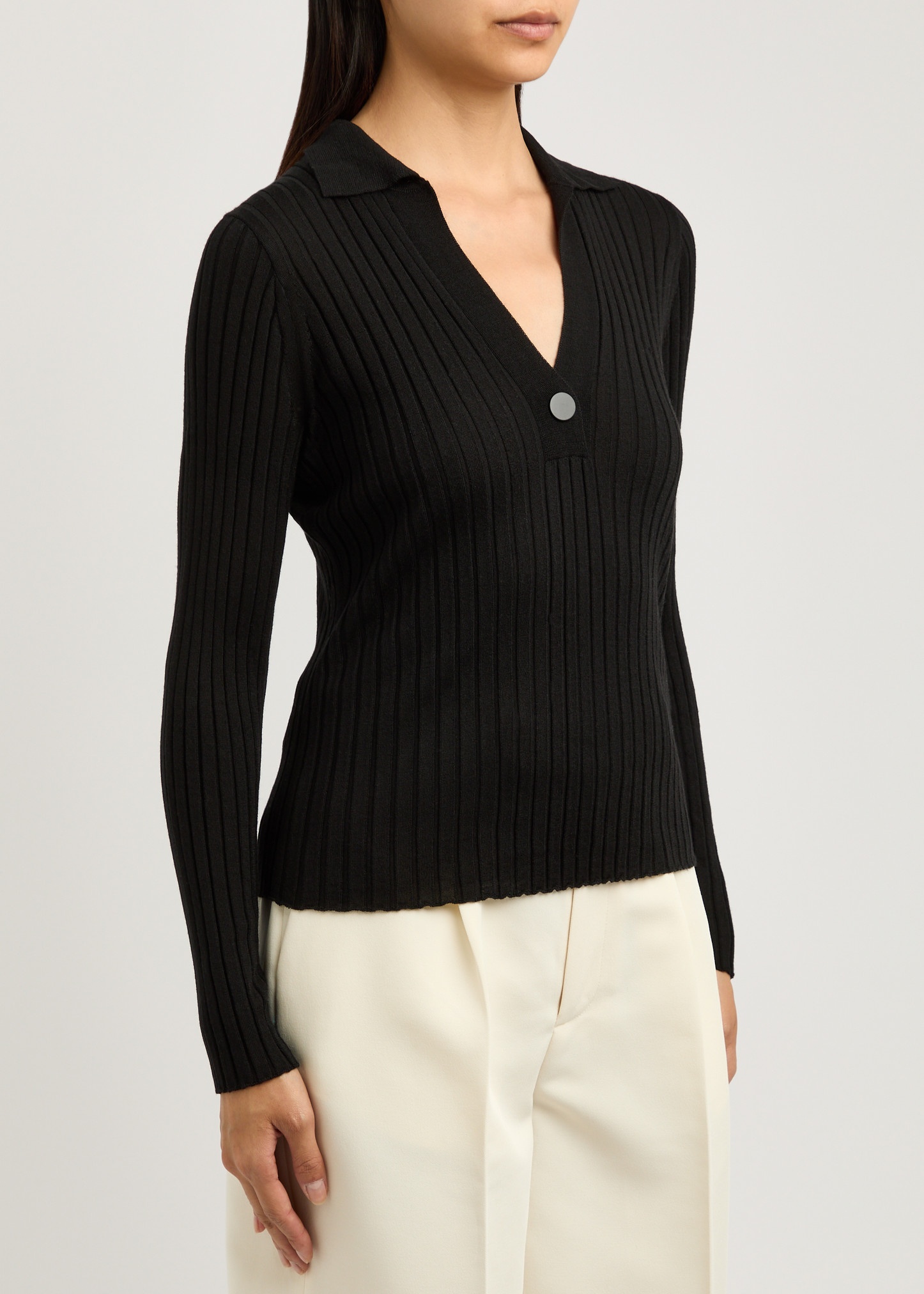 Ribbed wool-blend polo top - 2