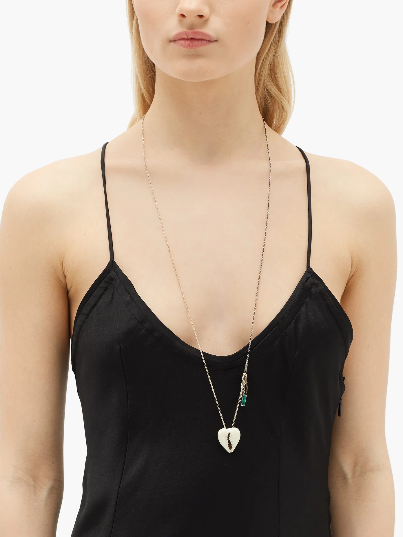 Shell-pendant double-chain necklace - 2