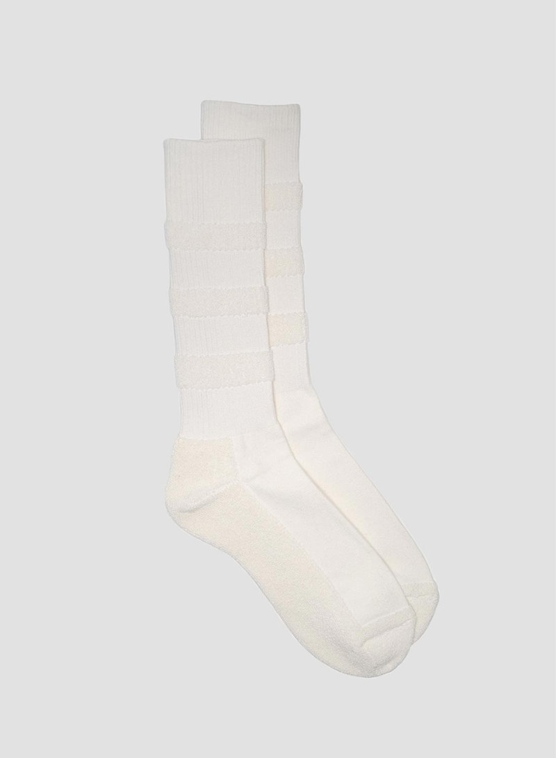 Kinari Tokyo Cotton Face Pile Crew Sock in Off White 1