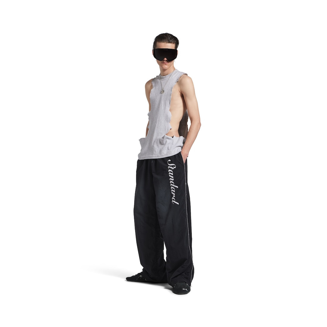 Men's Standard Script Large Tracksuit Pants In Technical Fabric in Black - 2