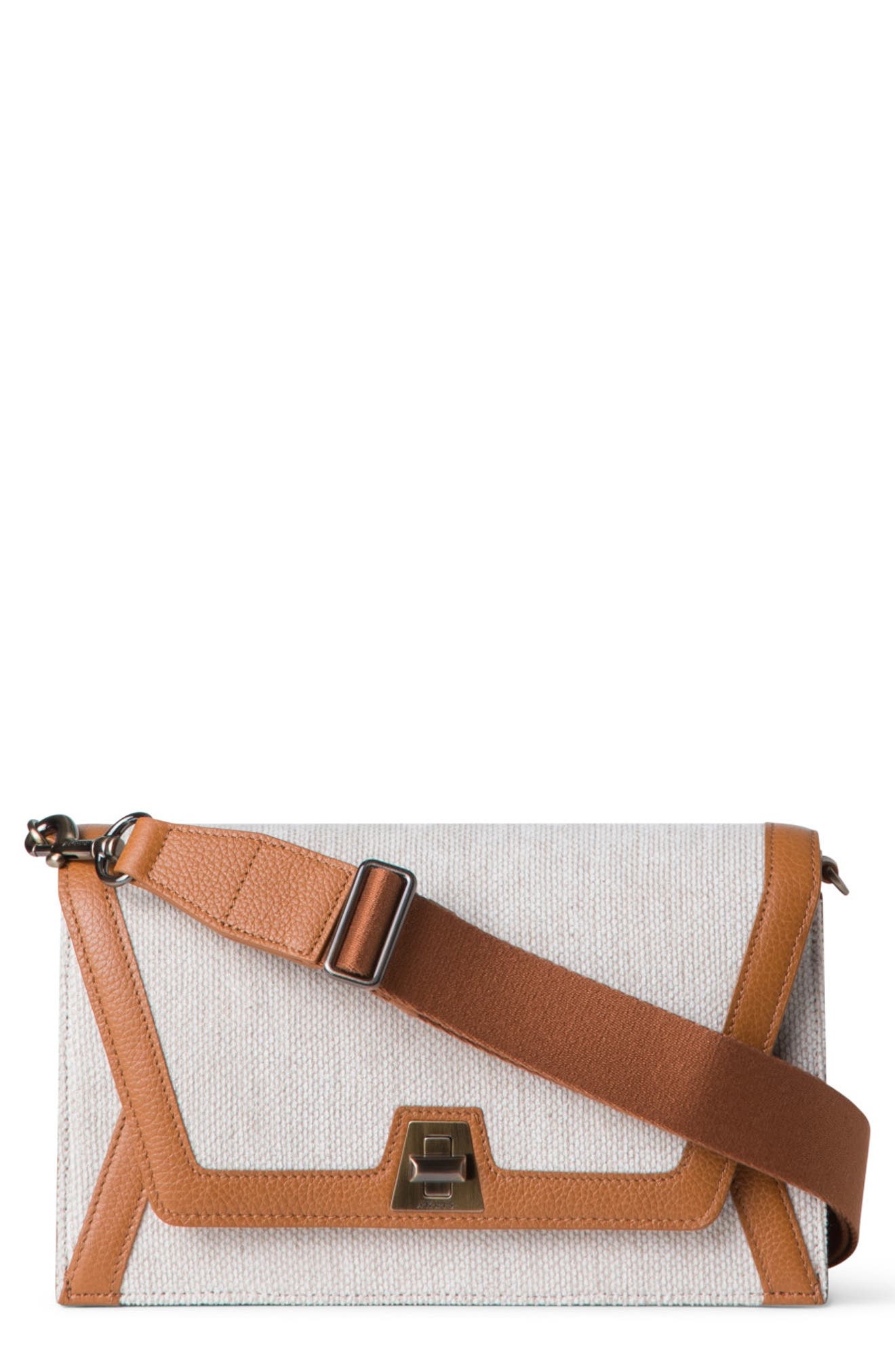 Akris Anouk Canvas & Calfskin Shoulder Bag in Stucco/Cuoio at Nordstrom - 1