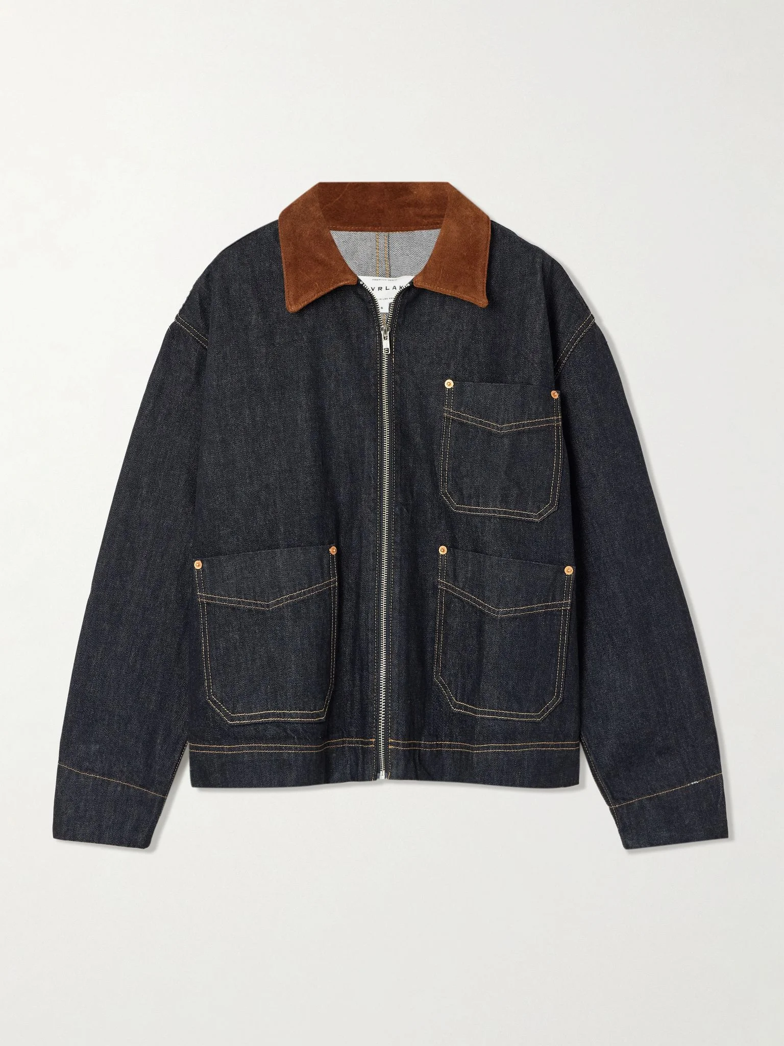 Casey suede-trimmed denim jacket Dark denim - 1