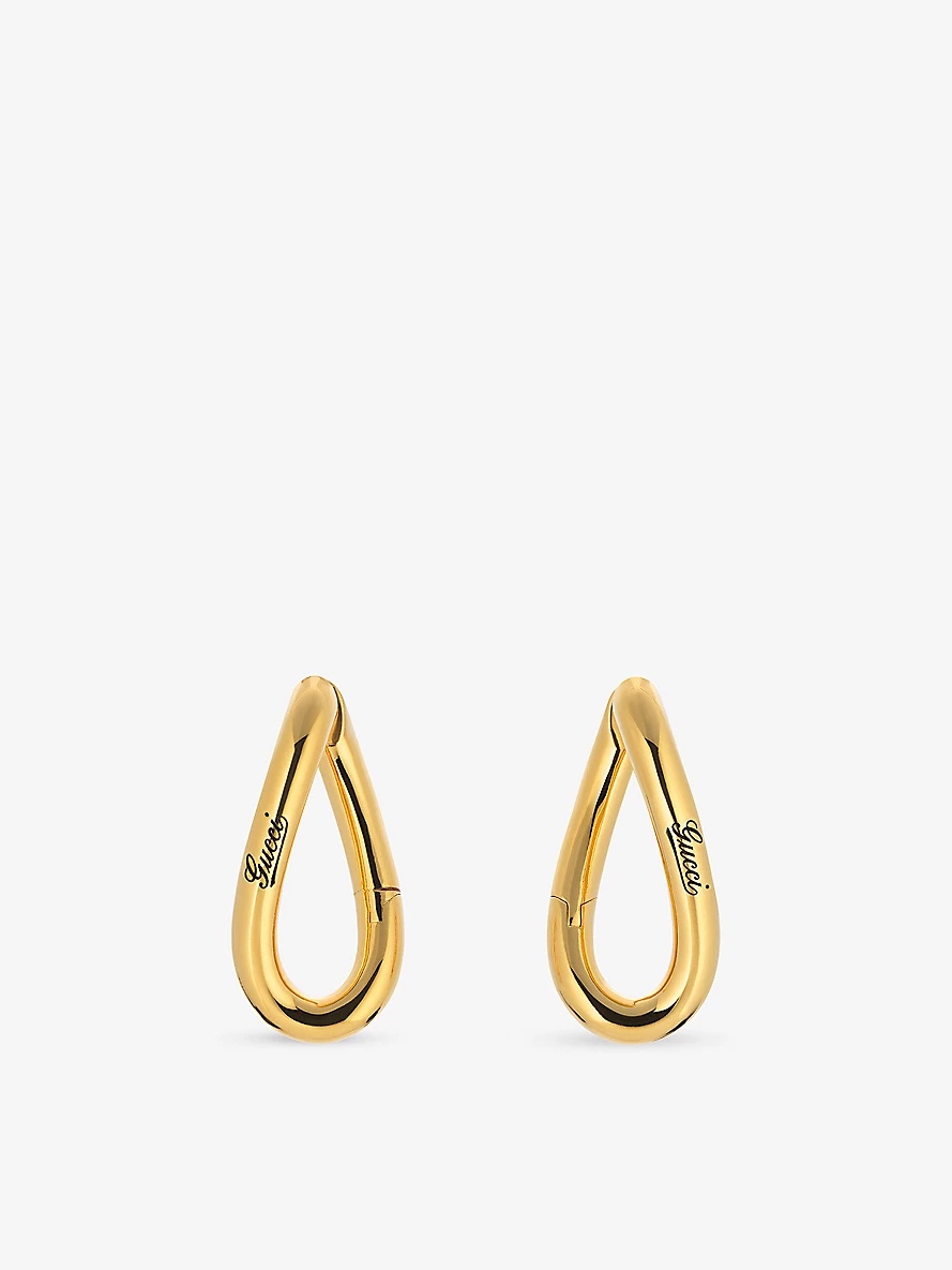 Geometrical logo-engraved metal hoop earrings - 1