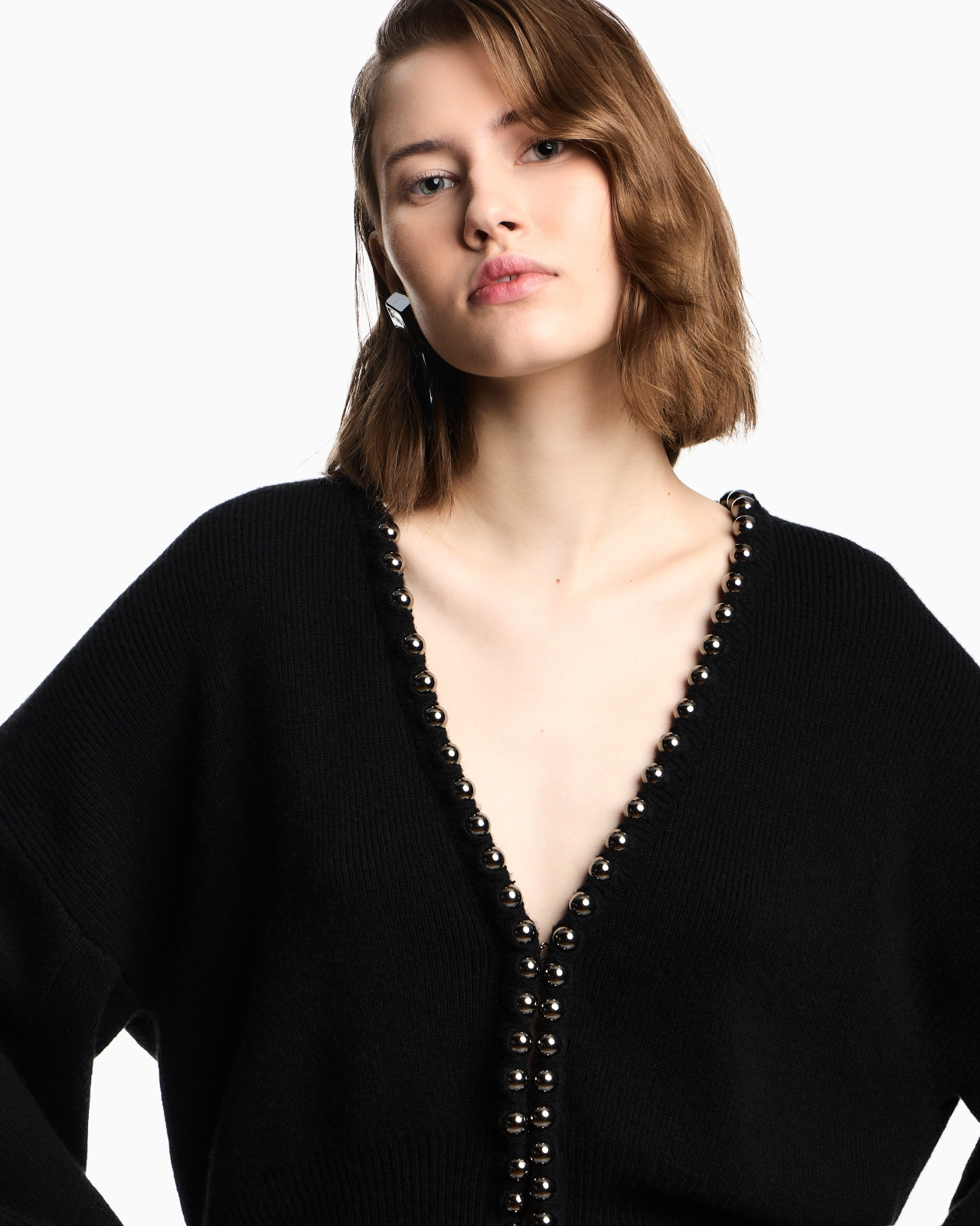 VIRGIN WOOL AND CASHMERE CARDIGAN WITH OVERSIZED METAL SPHERES - 5