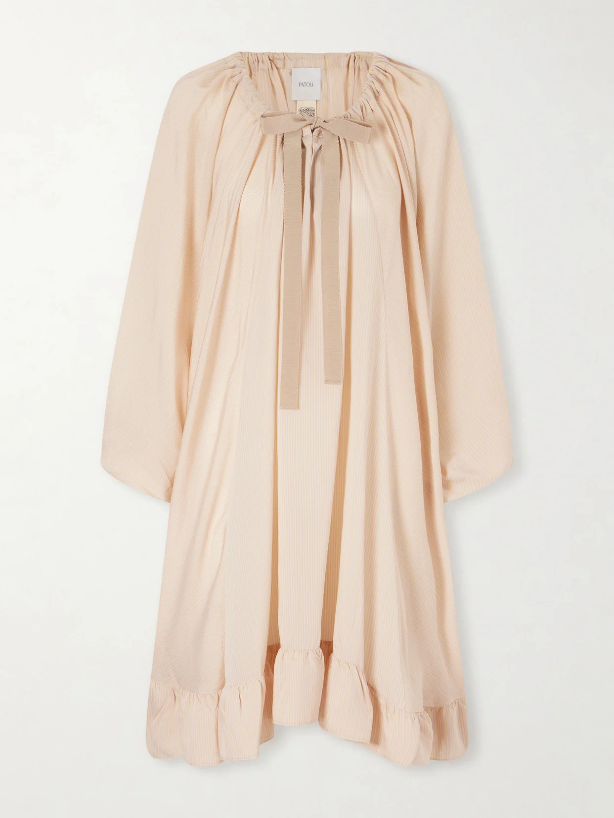 Bow-detailed Striped Lyocell And Silk-blend Mini Dress - 1