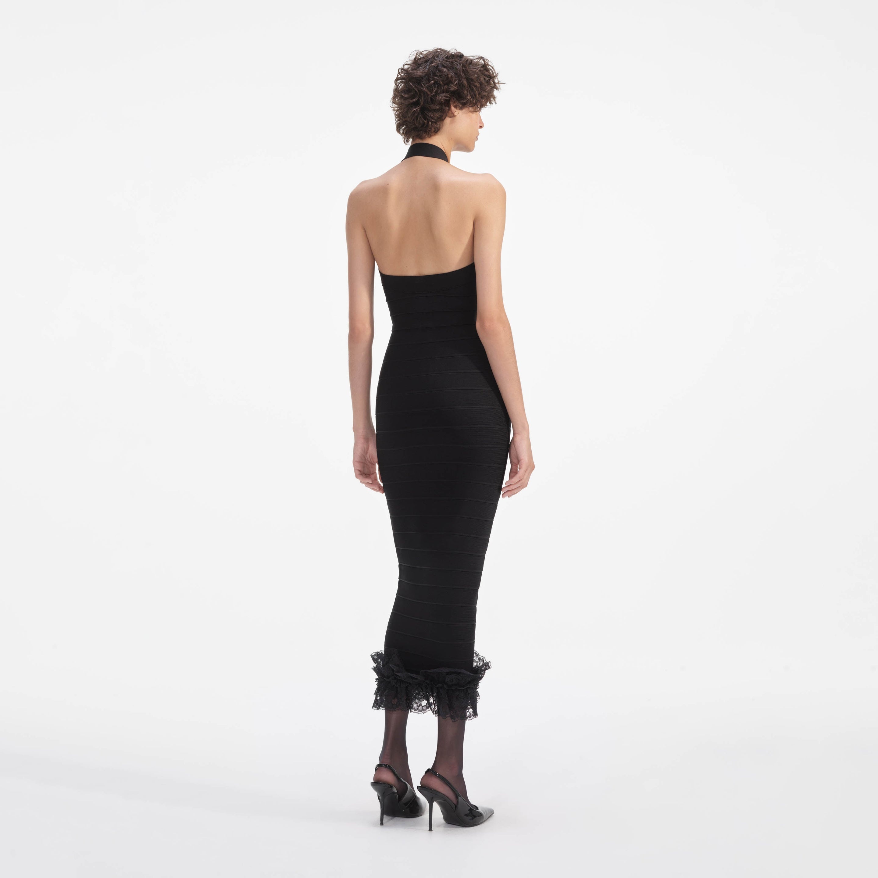 self-portrait x Christopher Kane Black Knit Zip Ruffle Midi