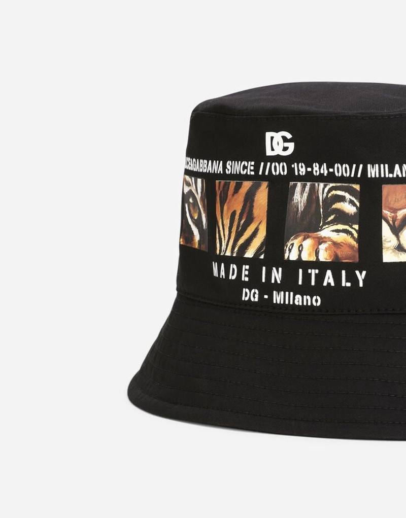 Cotton bucket hat with tiger-print details 3