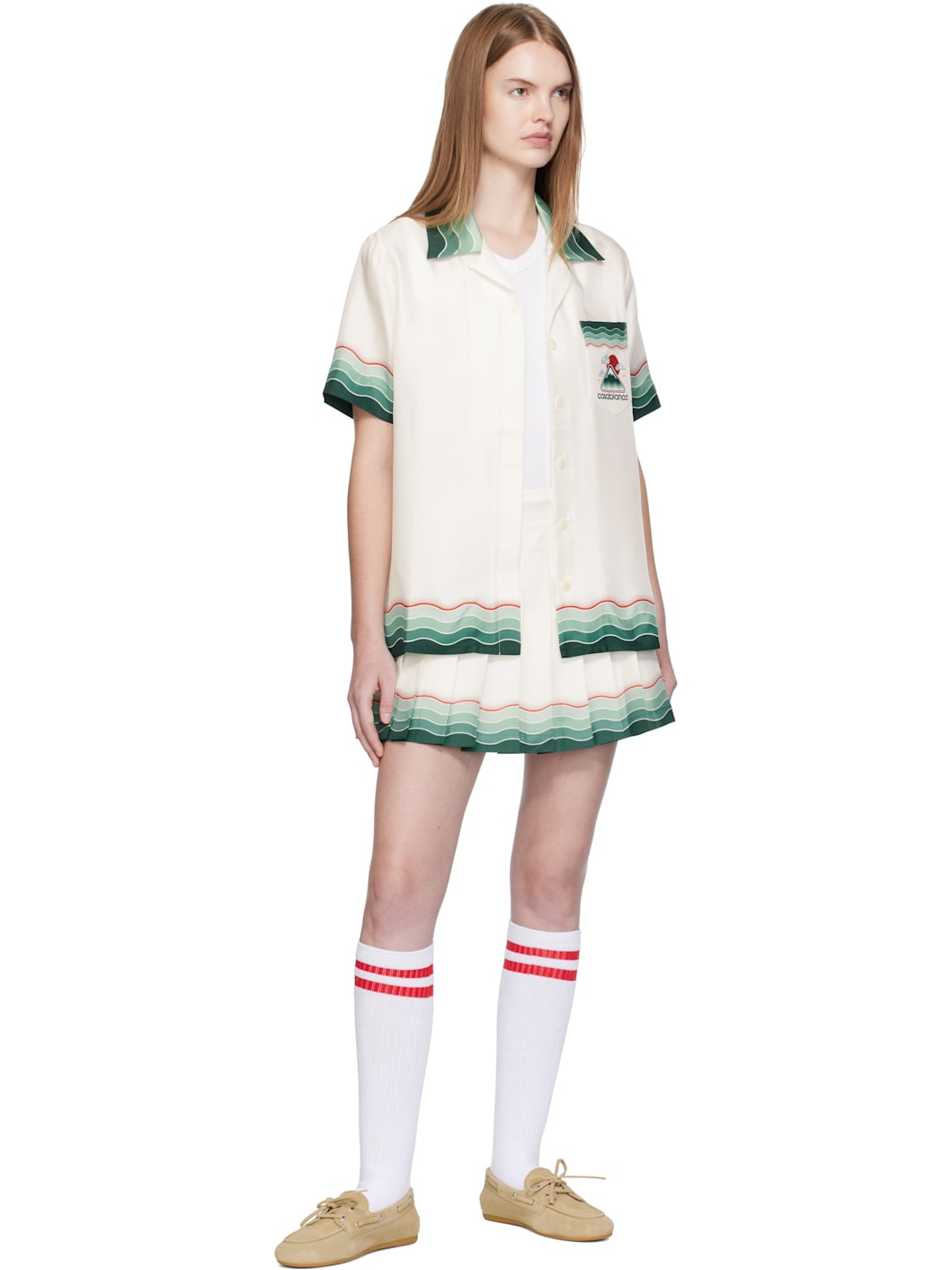 White Montagne Ondulee Silk Short Sleeve Shirt - 4