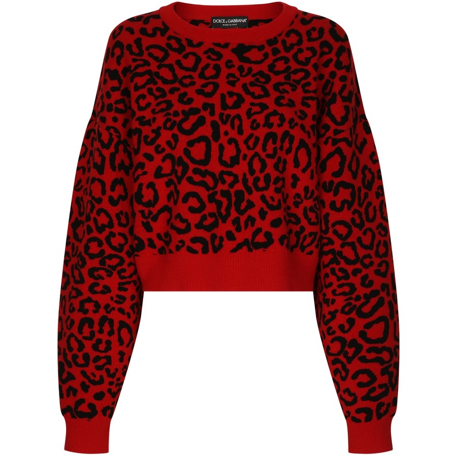 Cropped wool sweater with leopard inlay - 1
