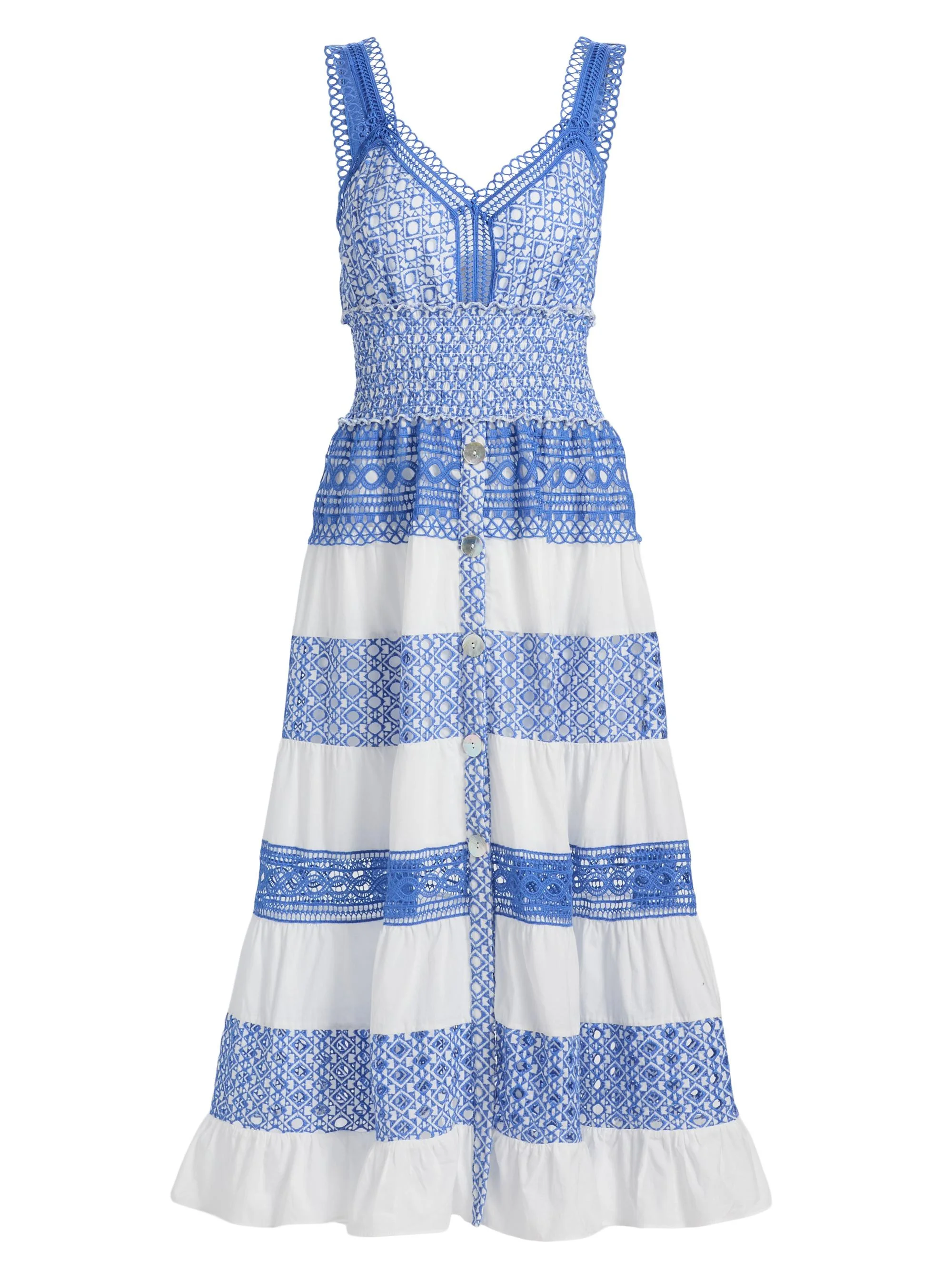 Women's Eyelet-Trim Striped Cotton Midi-Dress - White Blue - 1