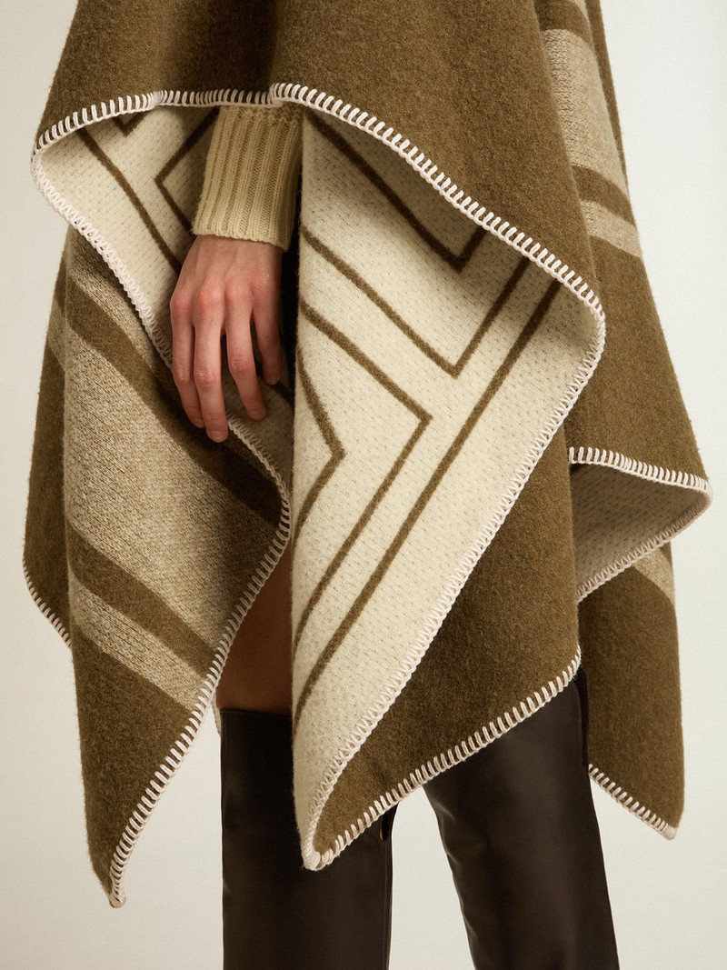 Double-sided cape in military-green wool blend 6