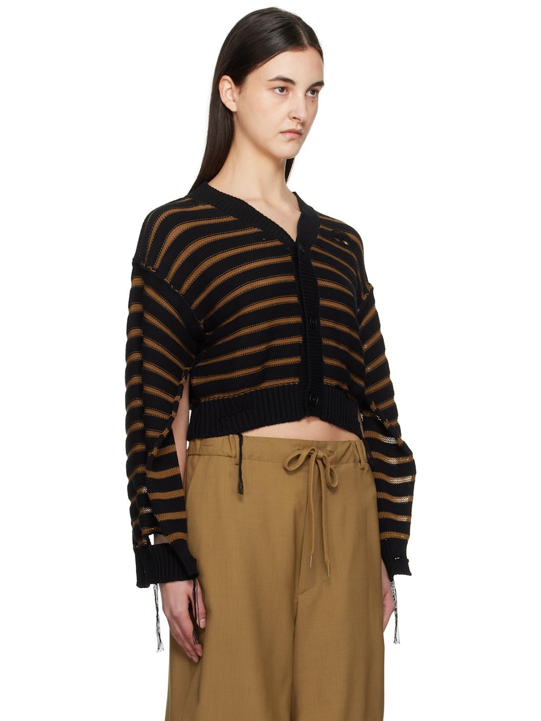 Black & Brown V-Neck Cardigan - 2