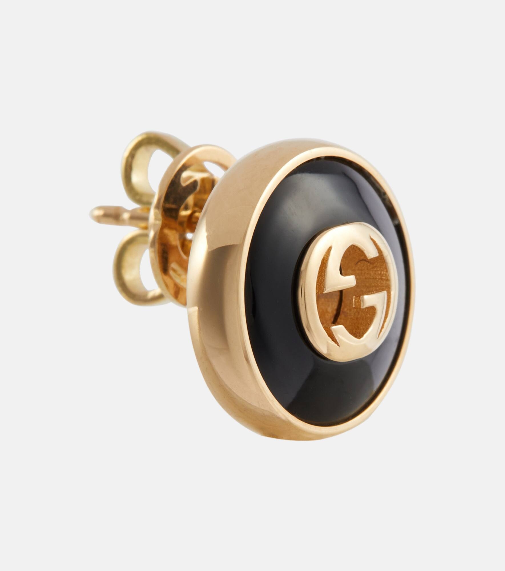 Interlocking G 18kt gold earrings with onyx - 2