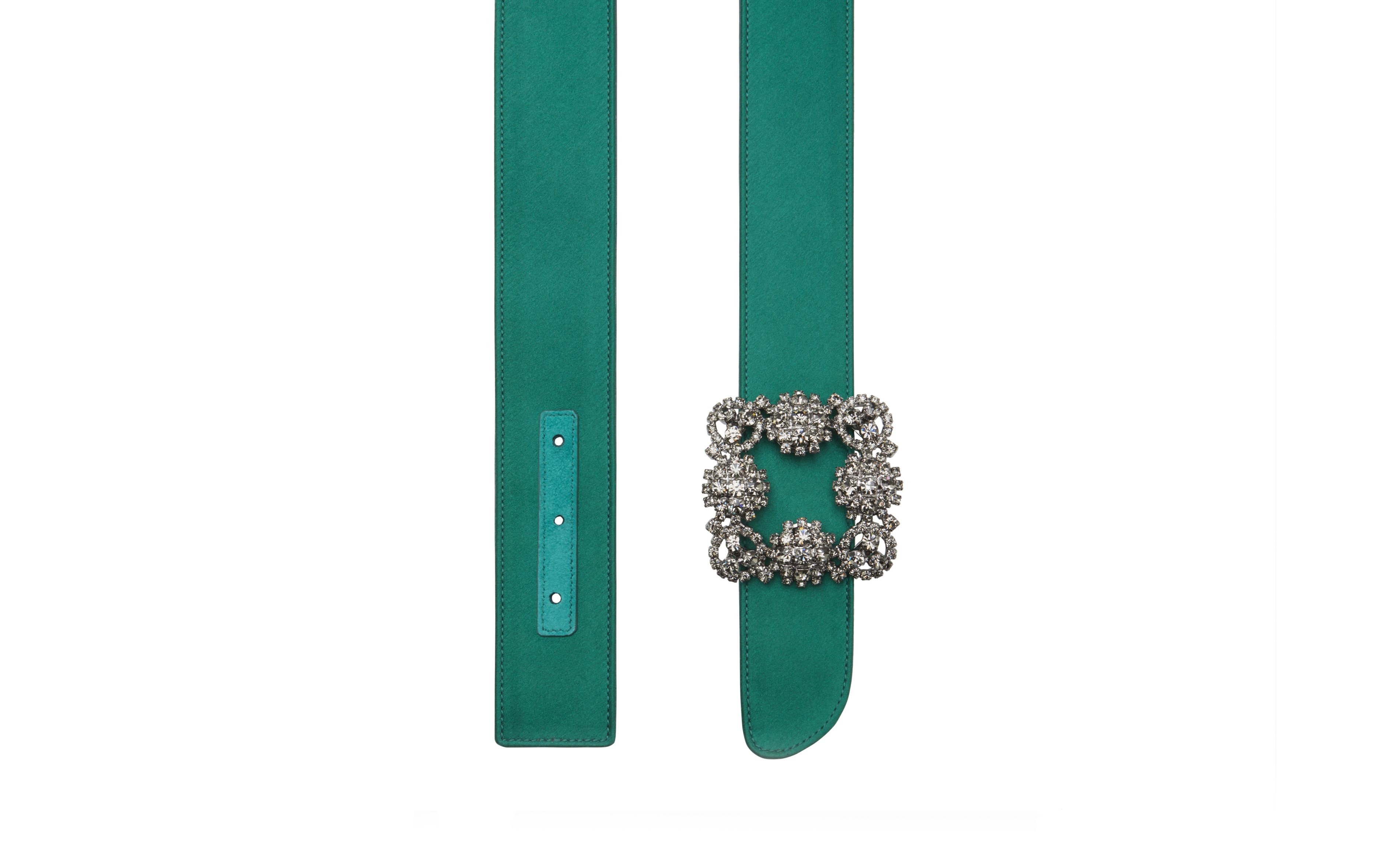 Green Satin Crystal Buckled Belt - 3