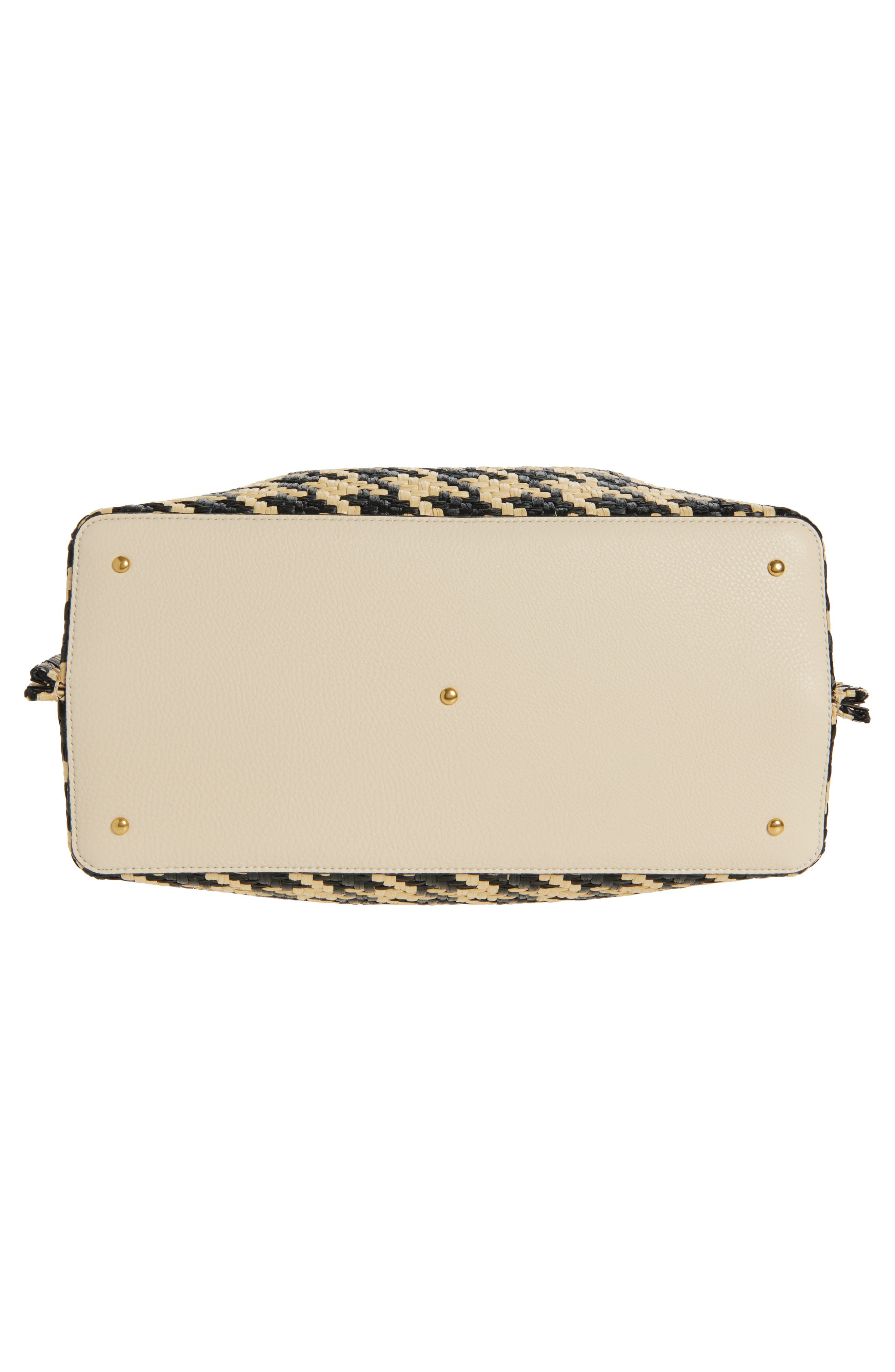 Valentino Garavani Medium VLOGO Signature Houndstooth Raffia Tote in Naturale Nero/Butter White at N - 7