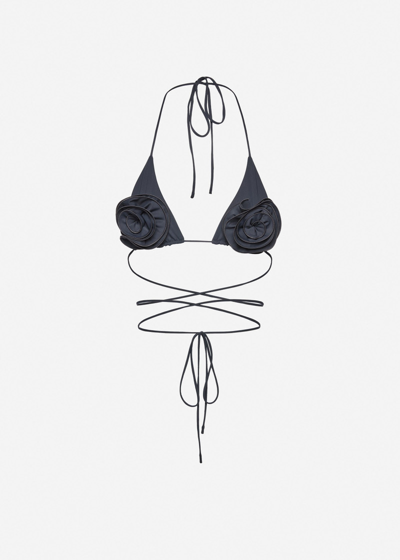 Floral strappy triangle bikini top in grey 1