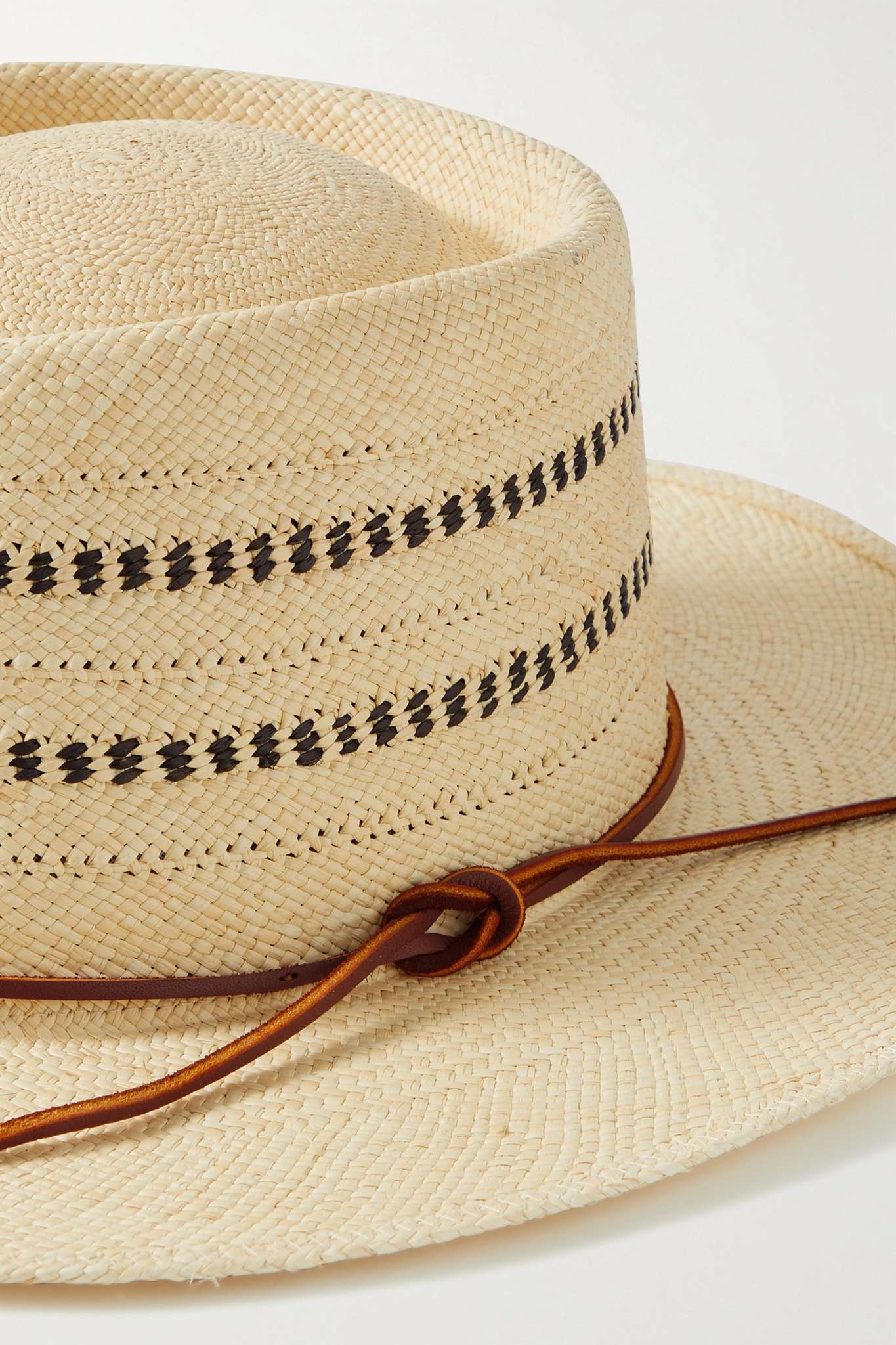 Cora leather-trimmed straw panama hat - 2