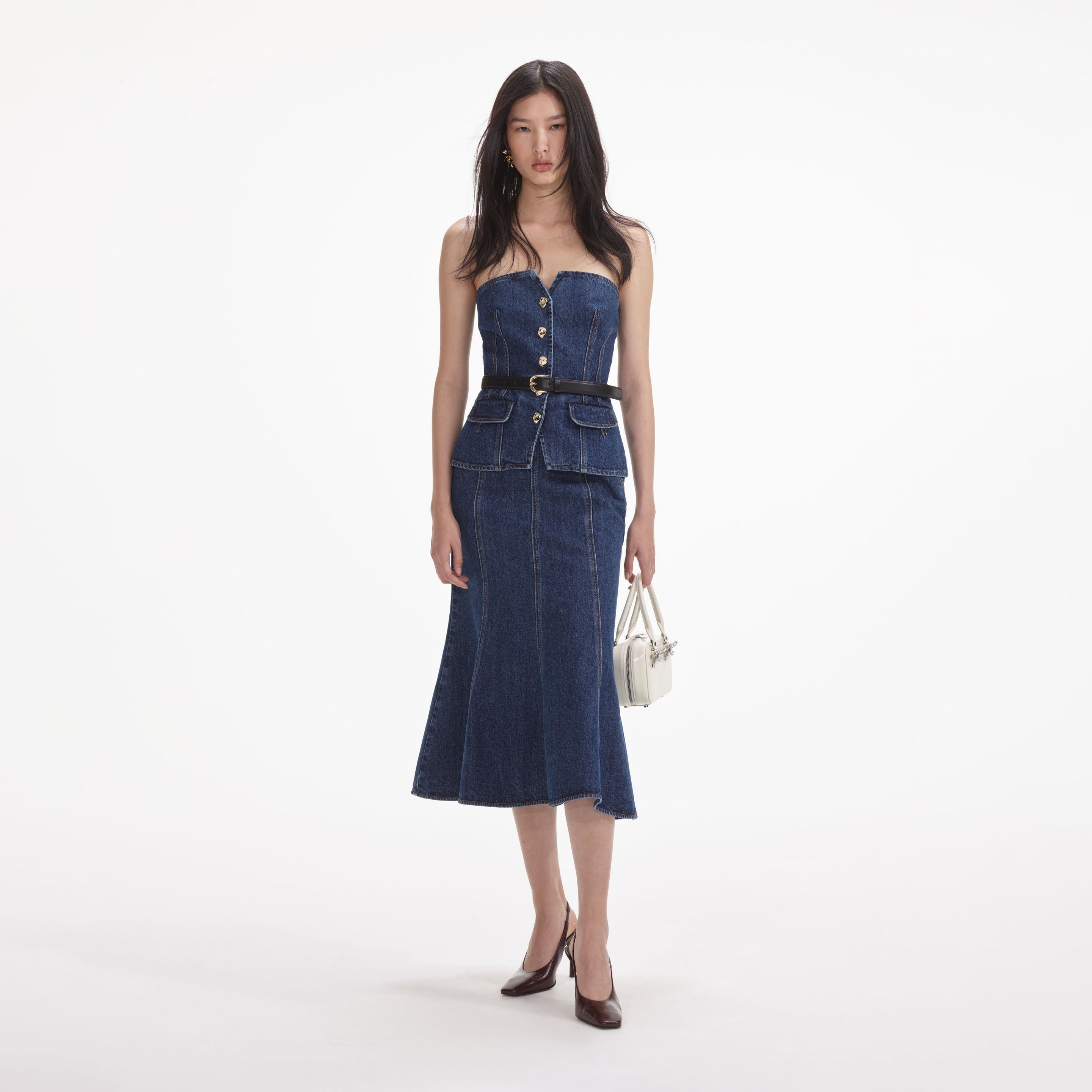 Denim Bandeau Midi Dress - 4