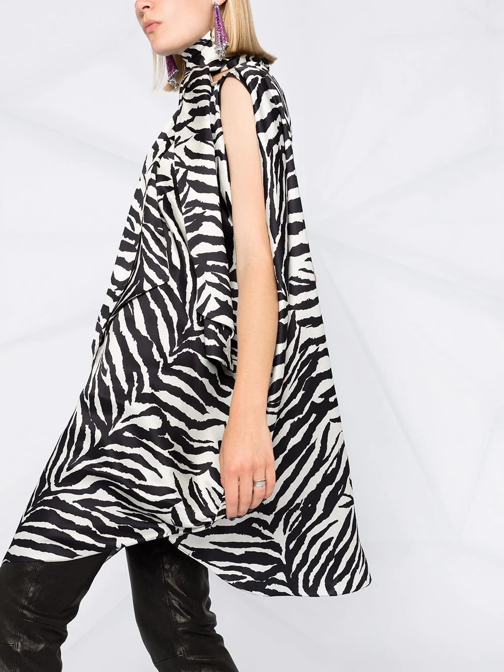 one-shoulder animal print asymmetric dress - 5