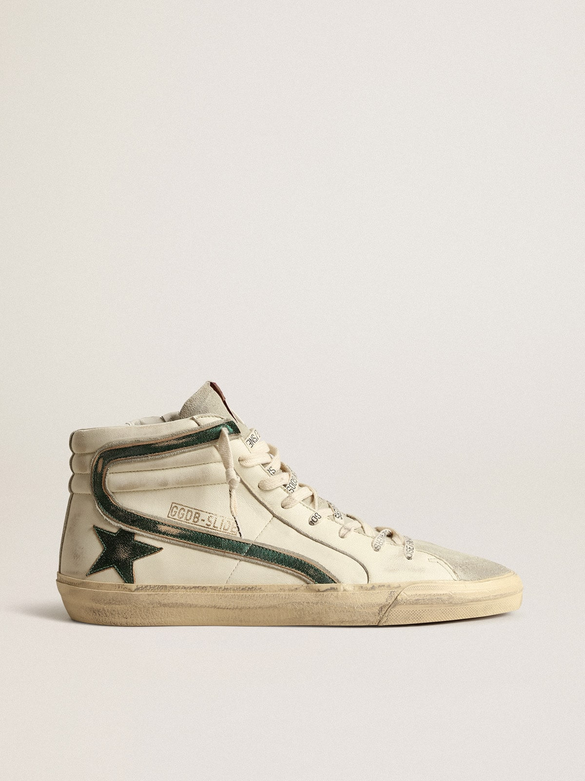 Slide in beige nappa with green laminated leather star and flash - 1