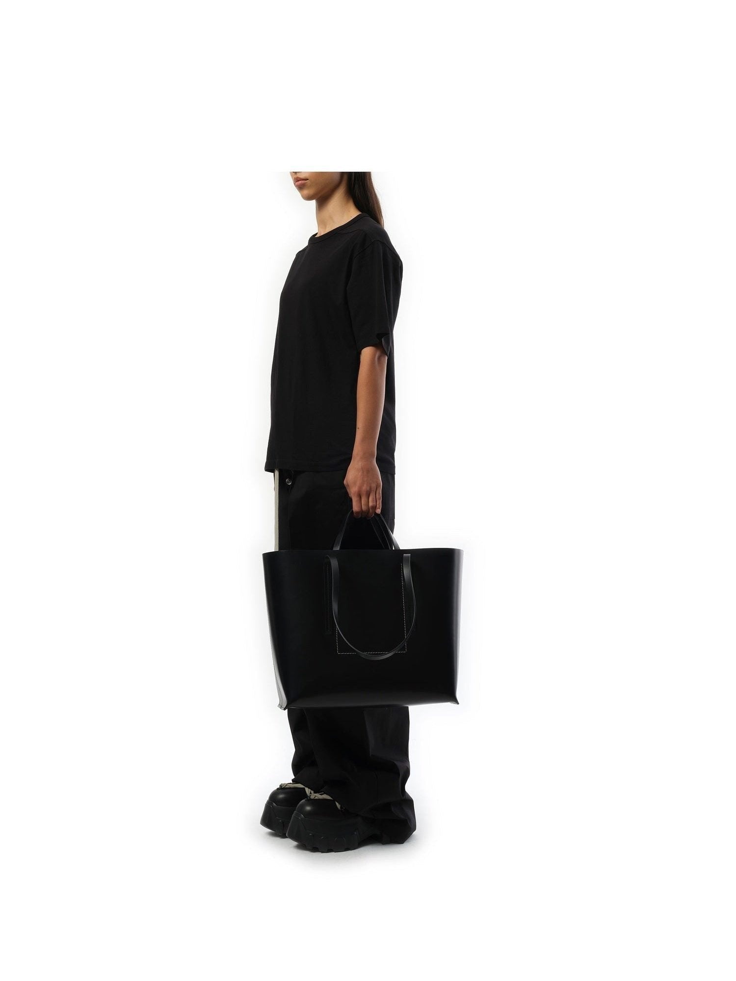 Leather Shopper Bag in Black - 4