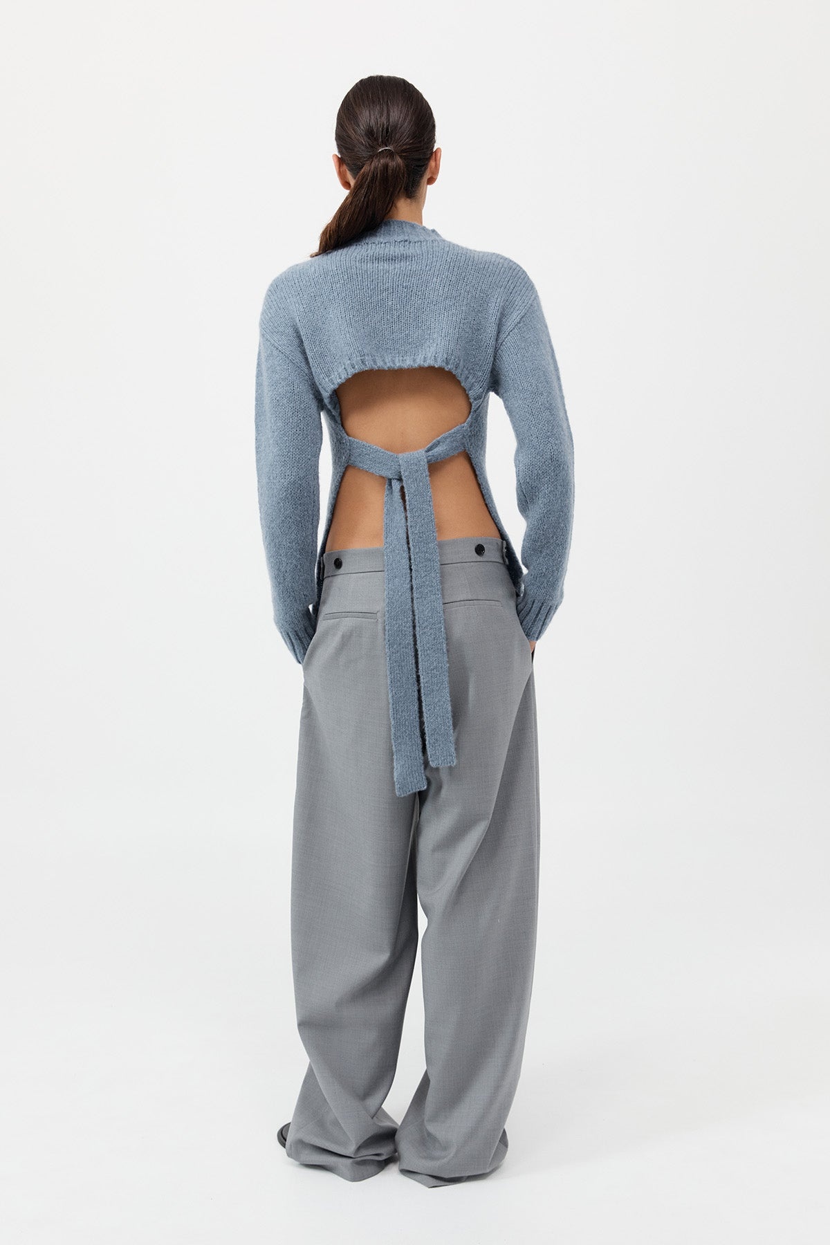 Wool Cashmere Blend Tie Back Jumper - Soft Blue - 7