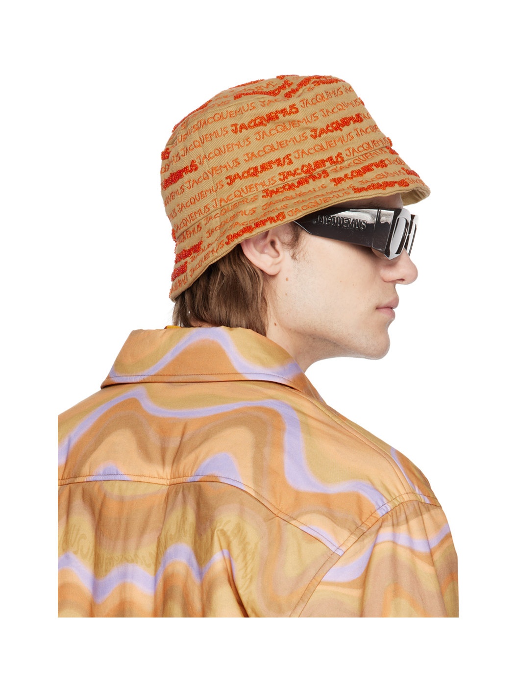 Beige & Orange Le Raphia 'Le Bob Bordado' Bucket Hat - 3