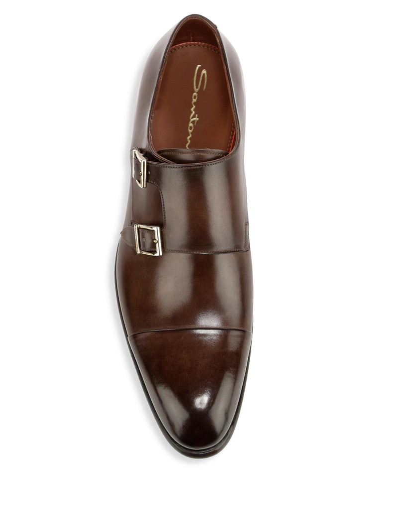 Men's Ira Double Monk Strap Leather Loafers - Medium Brown 5