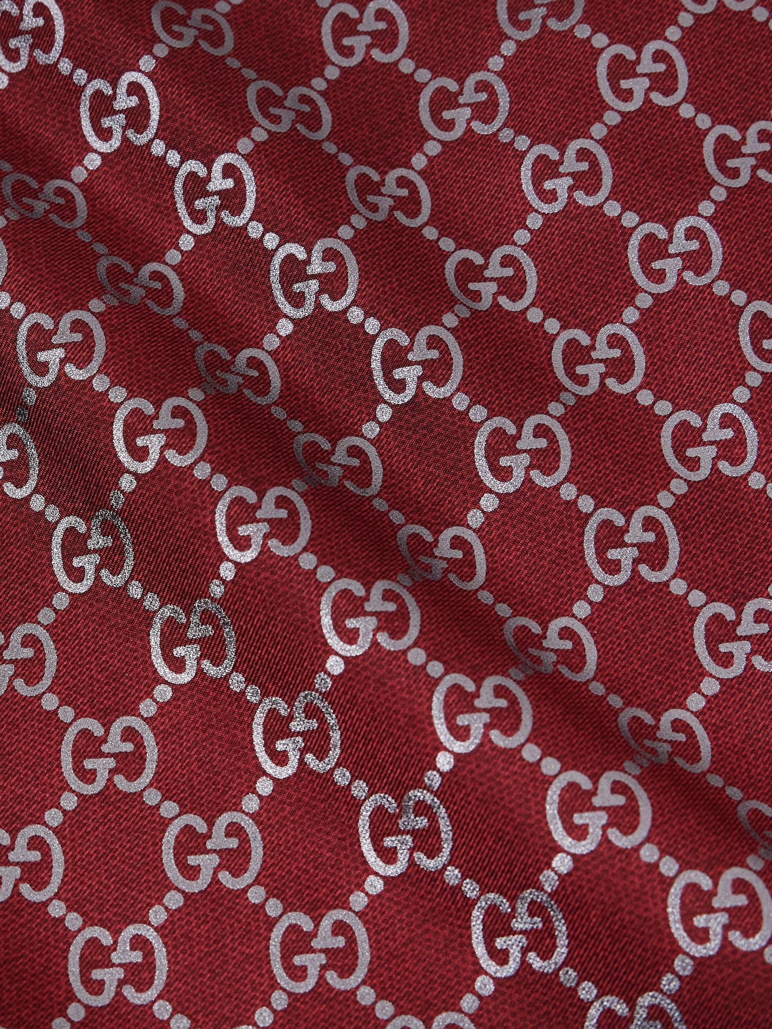 Printed metallic silk-twill scarf Red - 3
