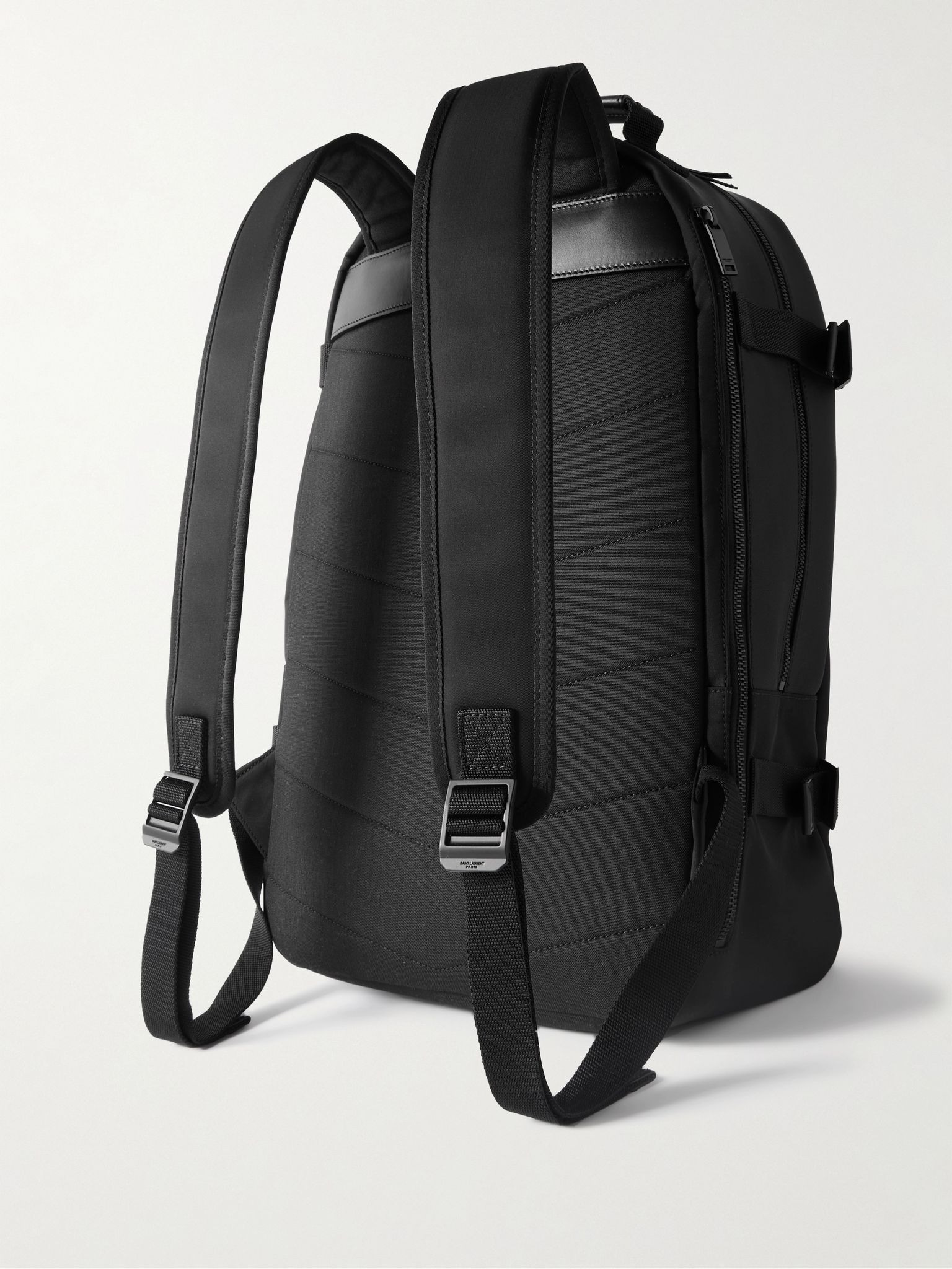 City Trekking Leather-Trimmed Shell Backpack Black - 3