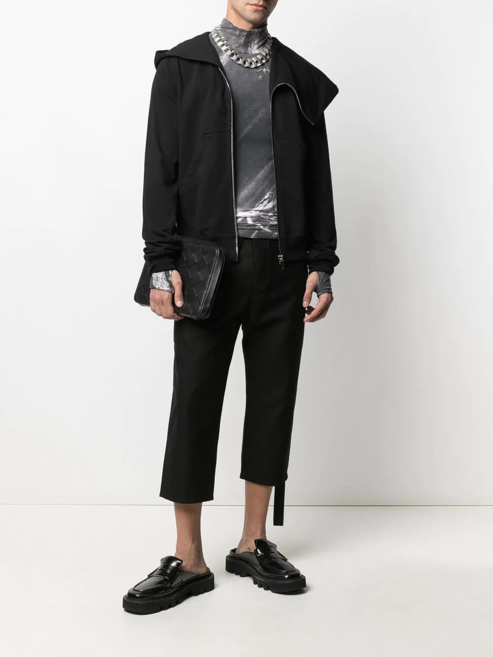 asymmetric draped-collar hoodie - 2