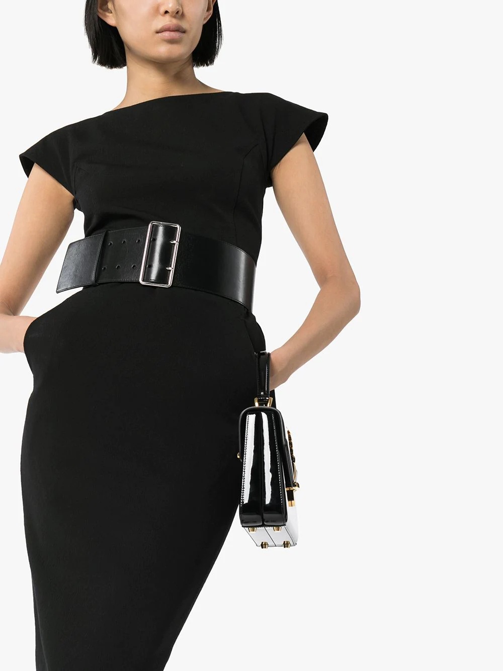 black leather waist belt - 2