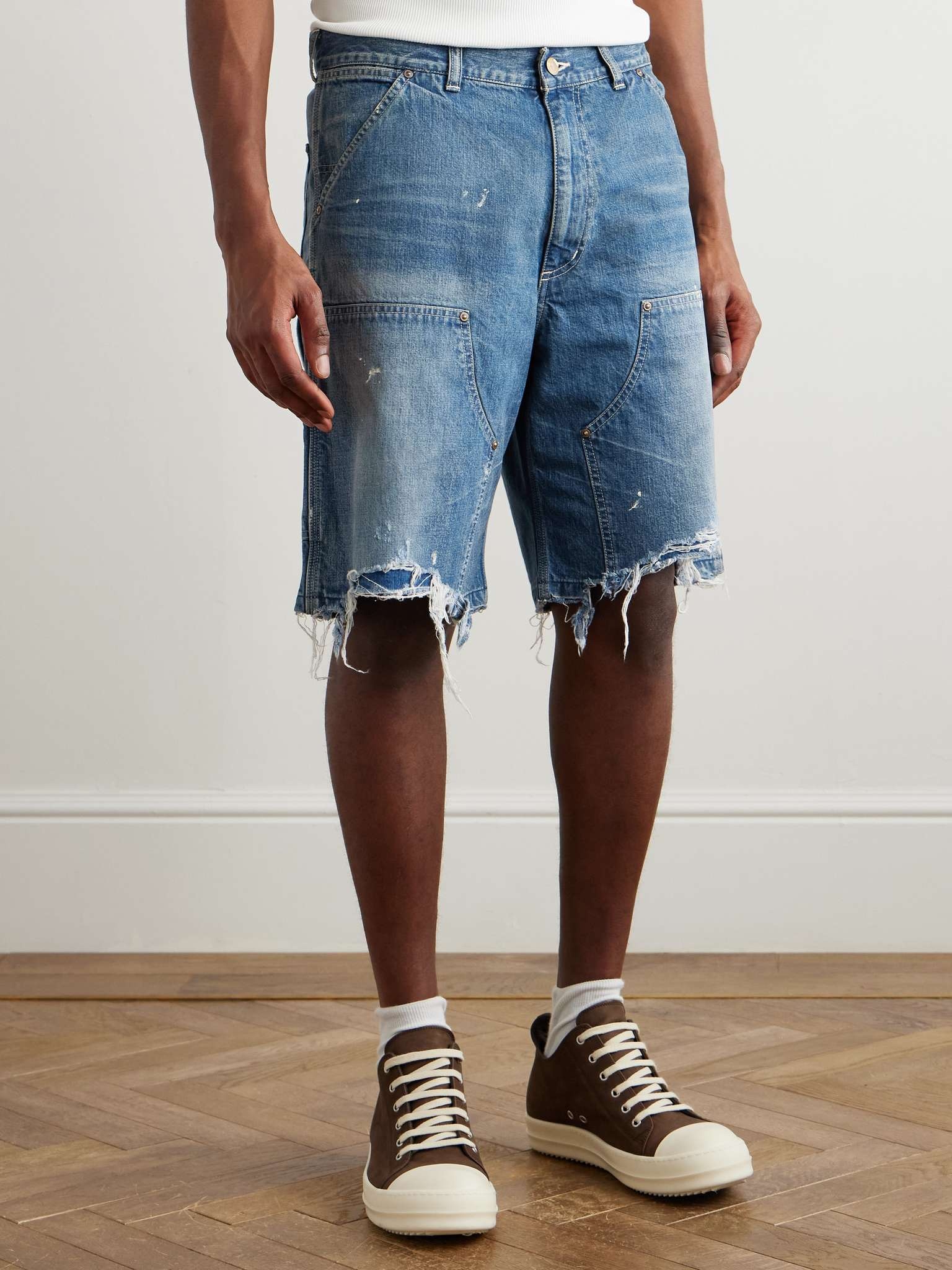 Straight-Leg Distressed Denim Shorts - 3
