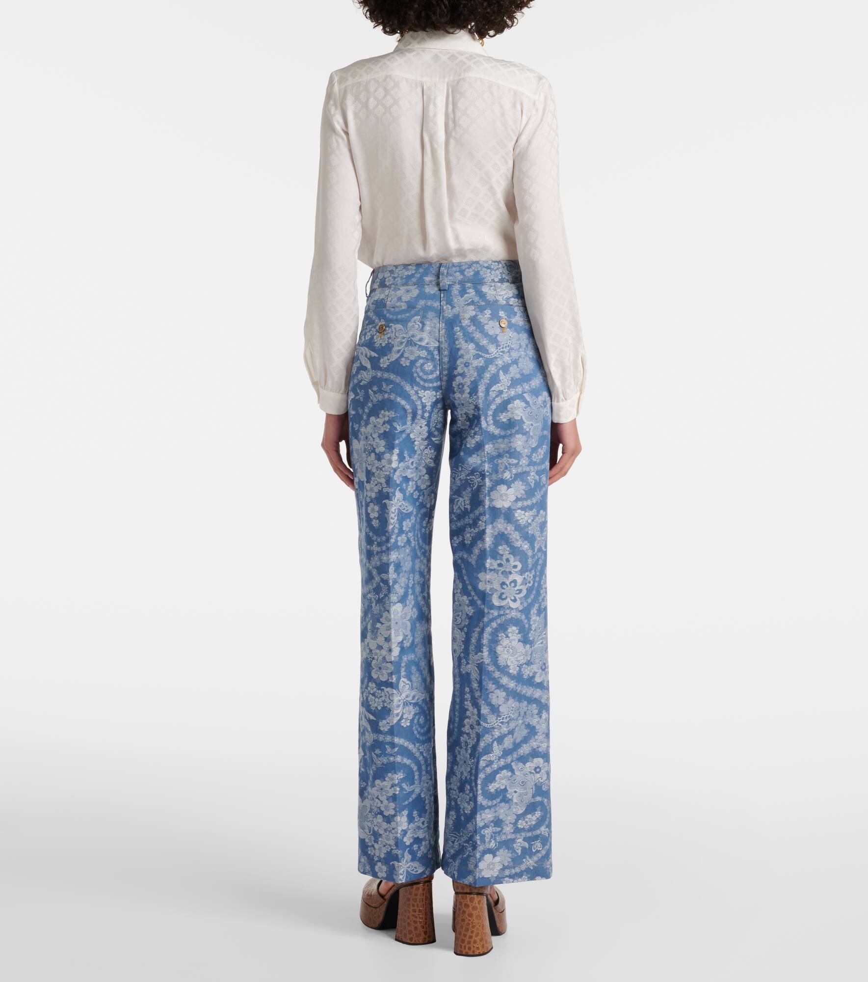 Printed cotton and linen wide-leg pants - 3