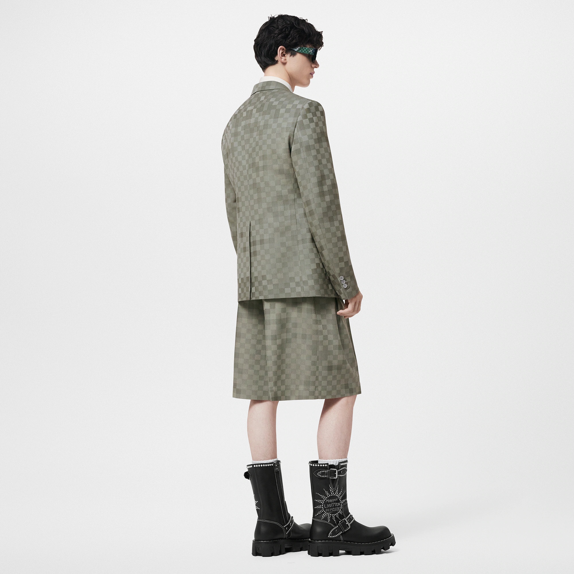 Tailored Wide Damier Wool Shorts - 3