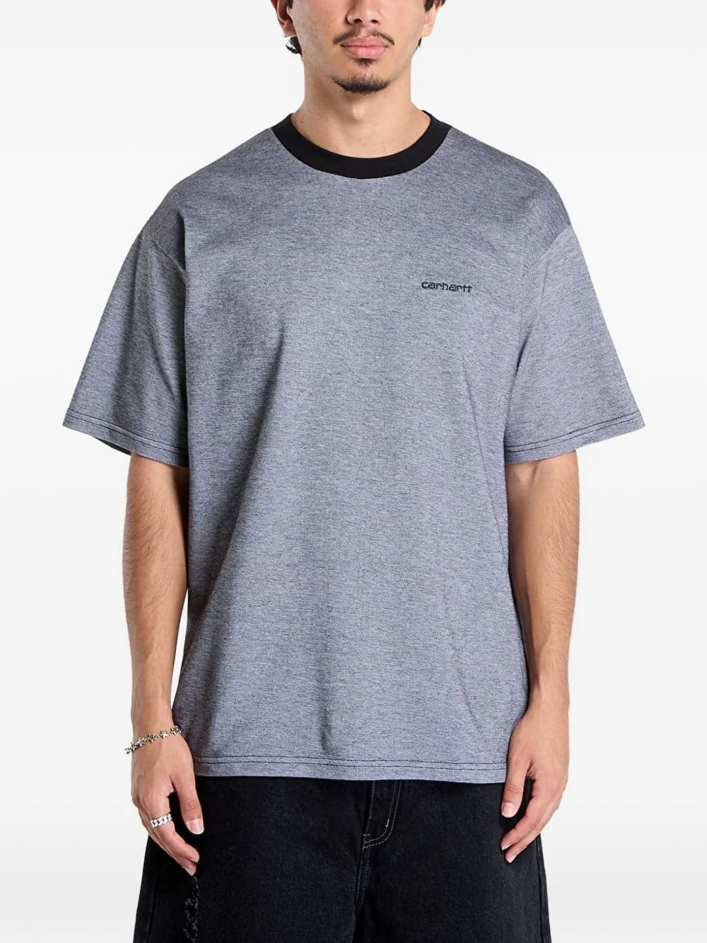 logo-embroidered marl T-shirt - 1