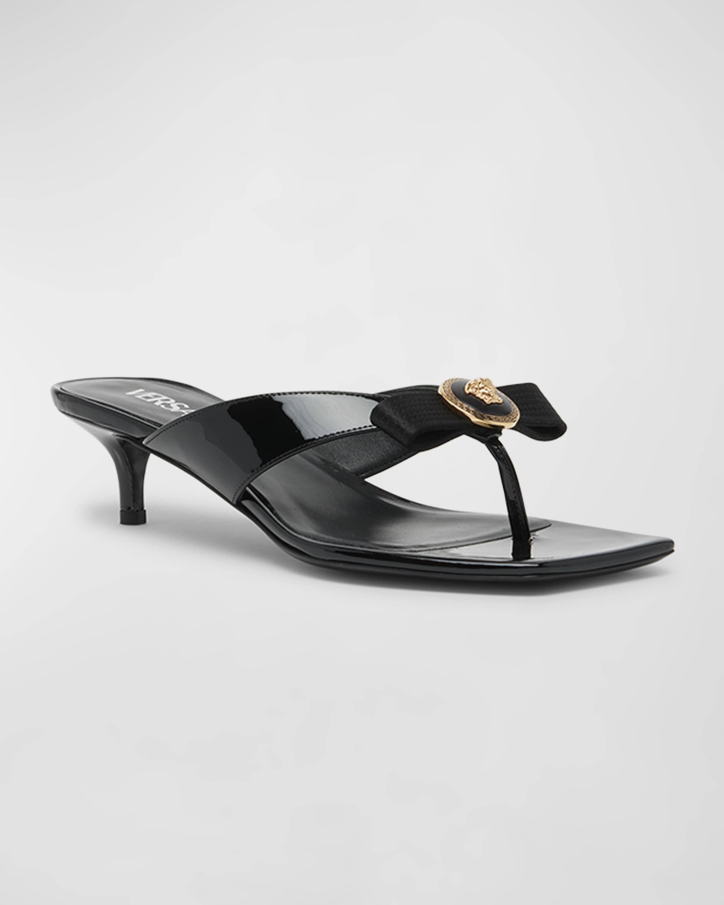 Gianni Patent Bow Thong Sandals - 5