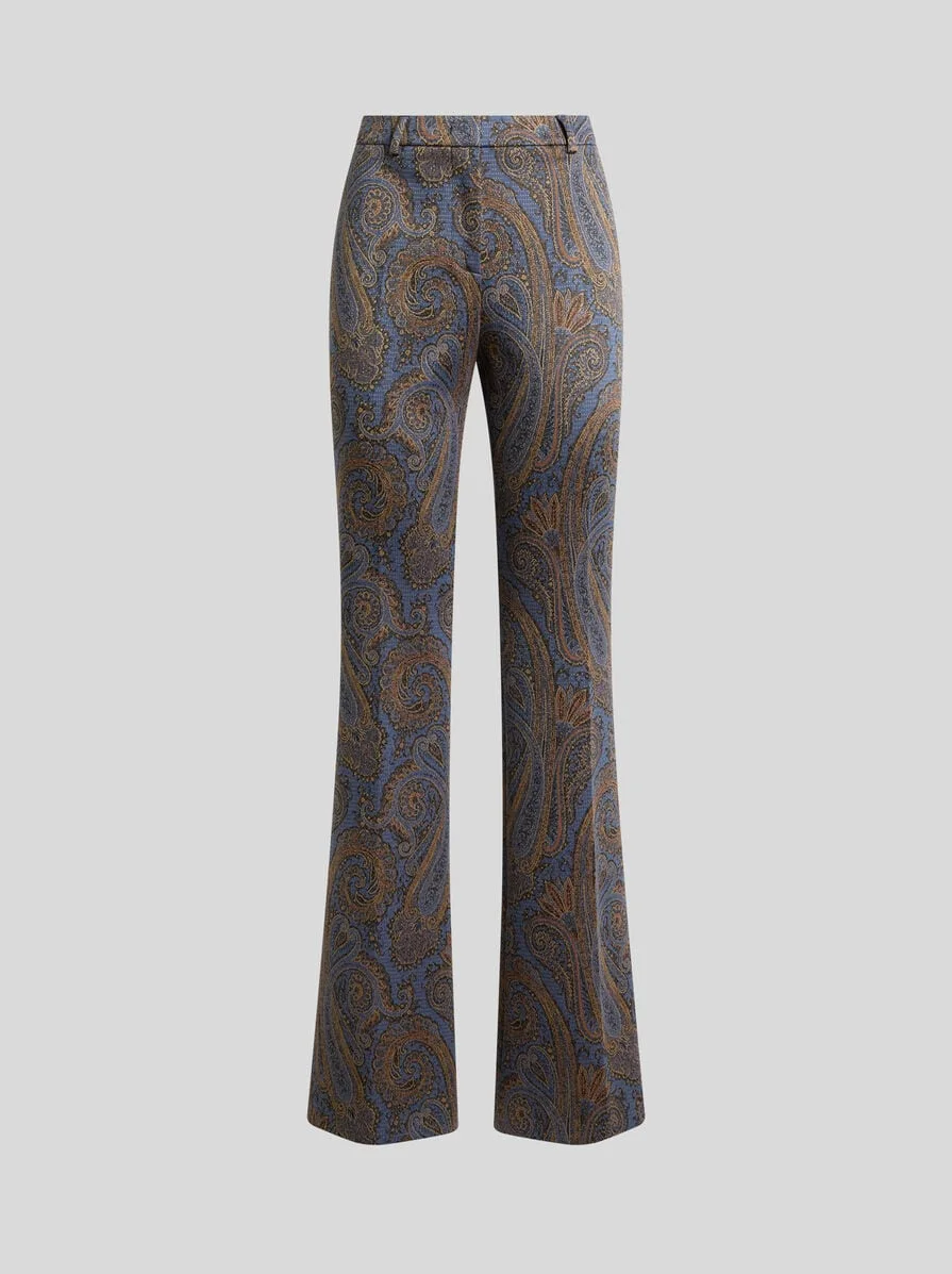FIT-AND-FLARE COTTON-BLEND JACQUARD TROUSERS WITH PAISLEY MOTIF - 1