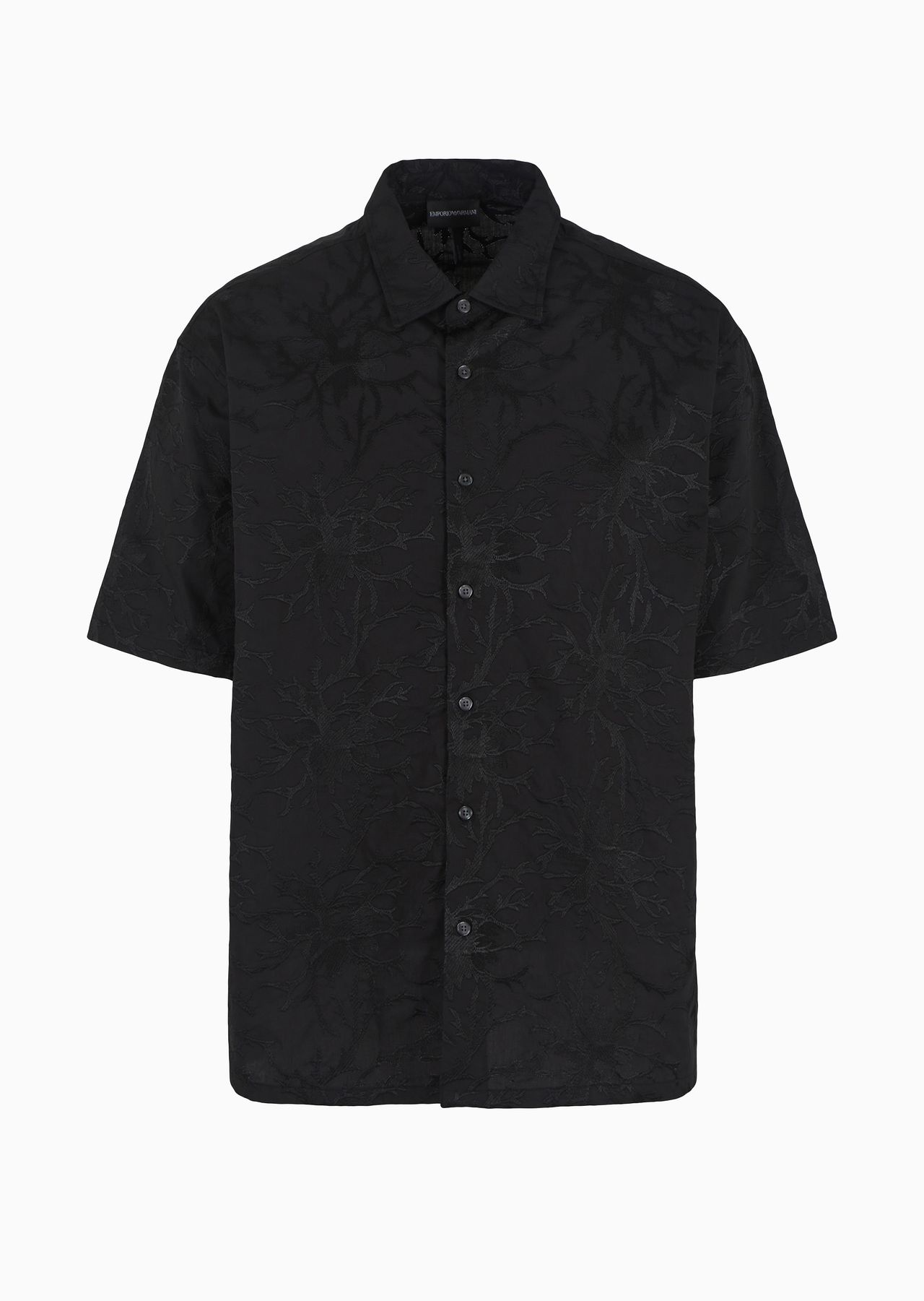 Oversized, short-sleeved poplin shirt with all-over ramage embroidery - 1